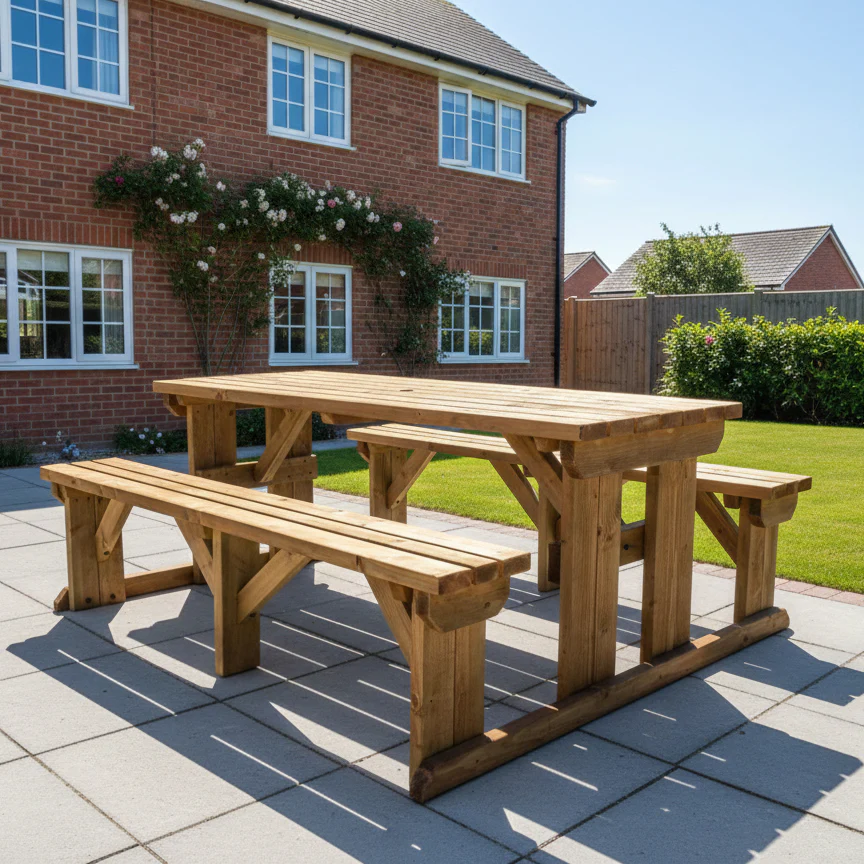 Abies Picnic Table Benches Set - Rustic Finish - Image 3