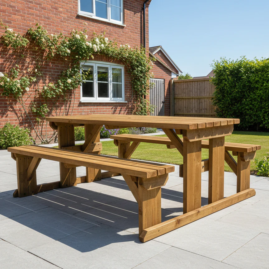 Abies Picnic Table Benches Set - Rustic Finish - Image 4