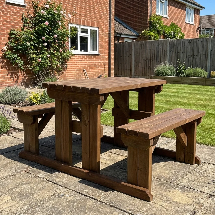 Abies Picnic Table Benches Set - Rustic Finish - Image 5