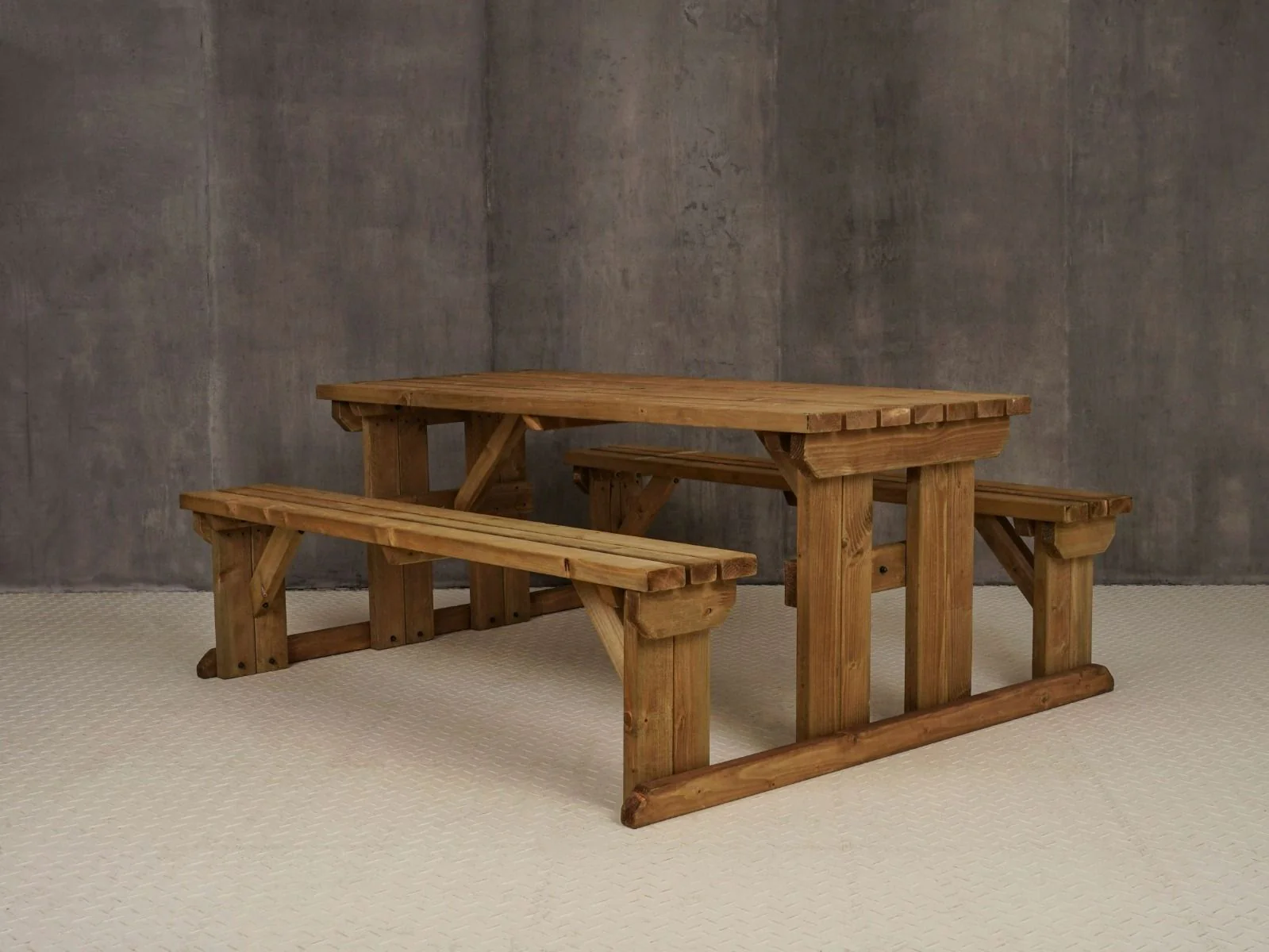 Abies Picnic Table Benches Set - Rustic Finish - Image 9