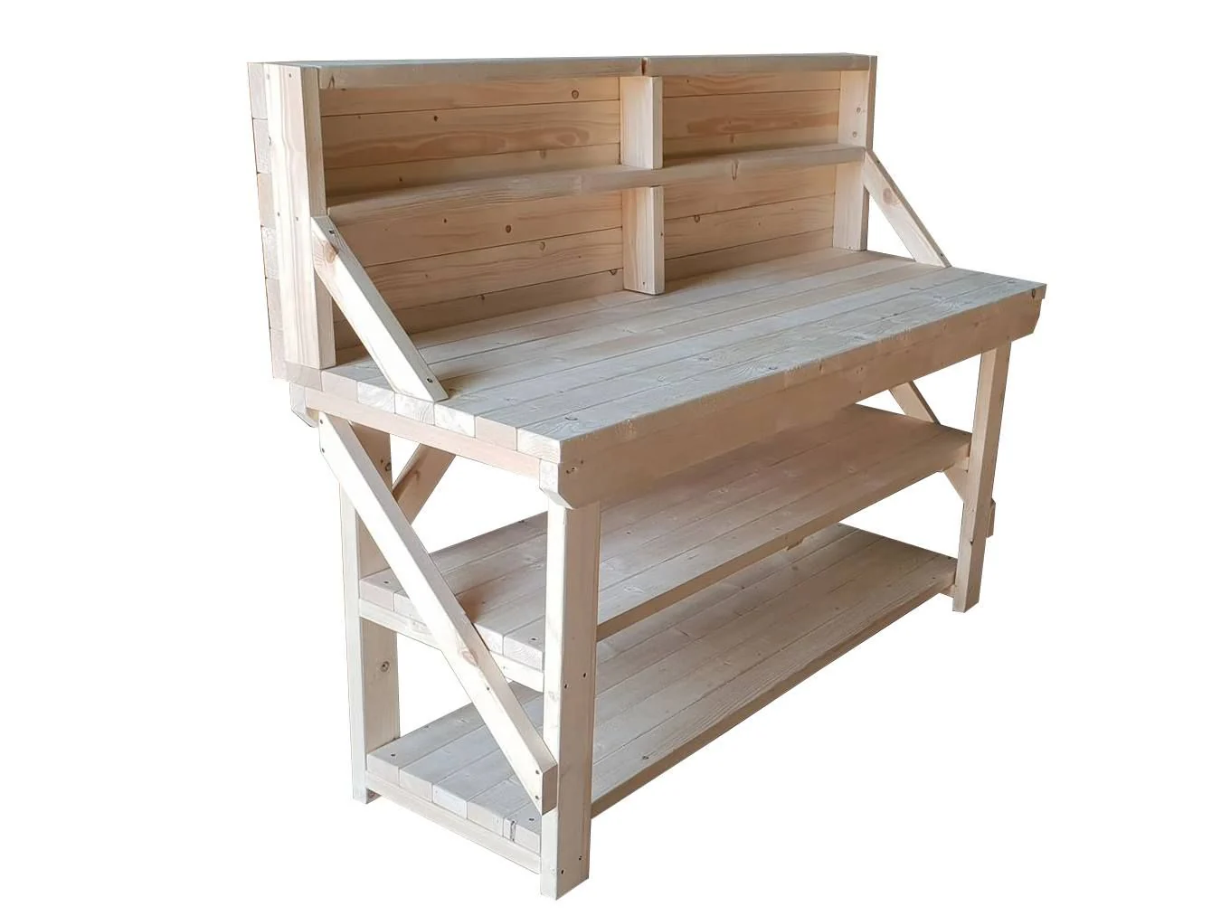 Acorn Wooden Workbench With Back Panel and Double Shelf - Image 7