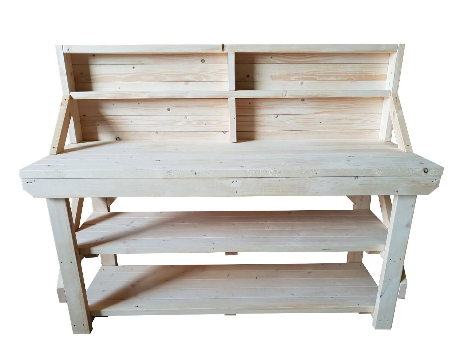 Acorn Wooden Workbench With Back Panel and Double Shelf - Image 9