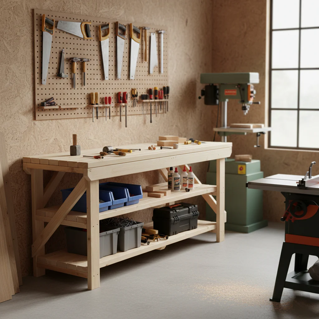 Acorn Wooden Workbench With Double Shelf - Image 6