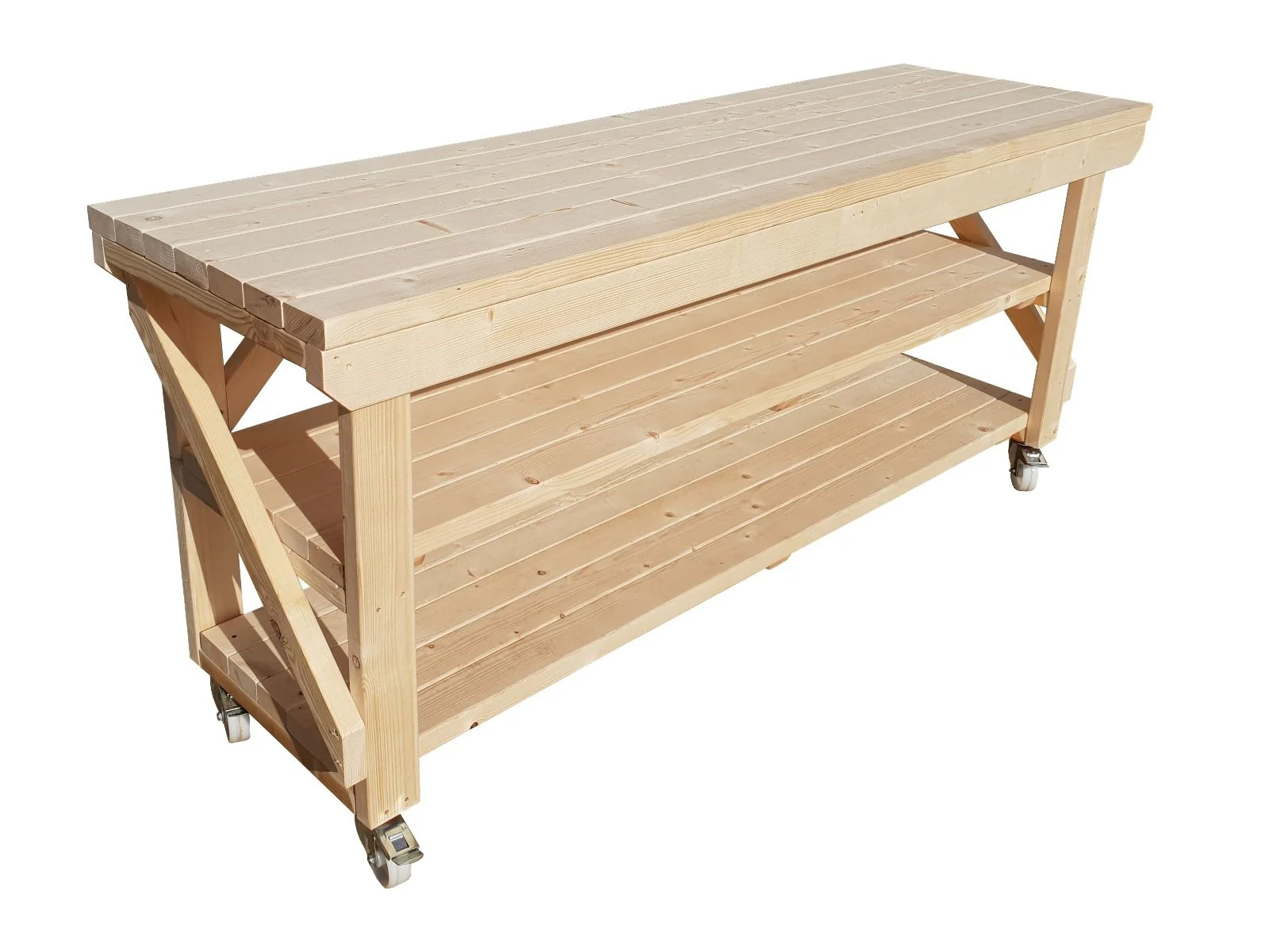 Acorn Wooden Workbench With Double Shelf and Wheels - Image 7