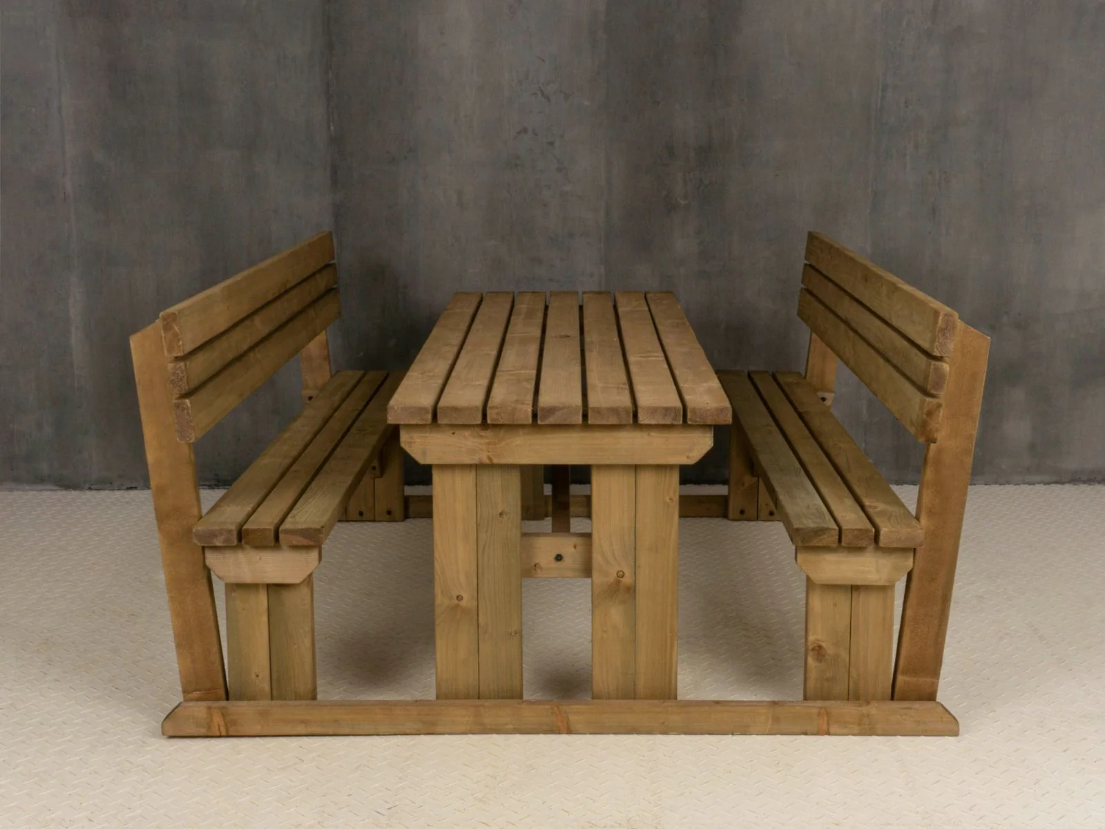 Alders Picnic Table Benches Set With Backrest - Rustic Finish - Image 10