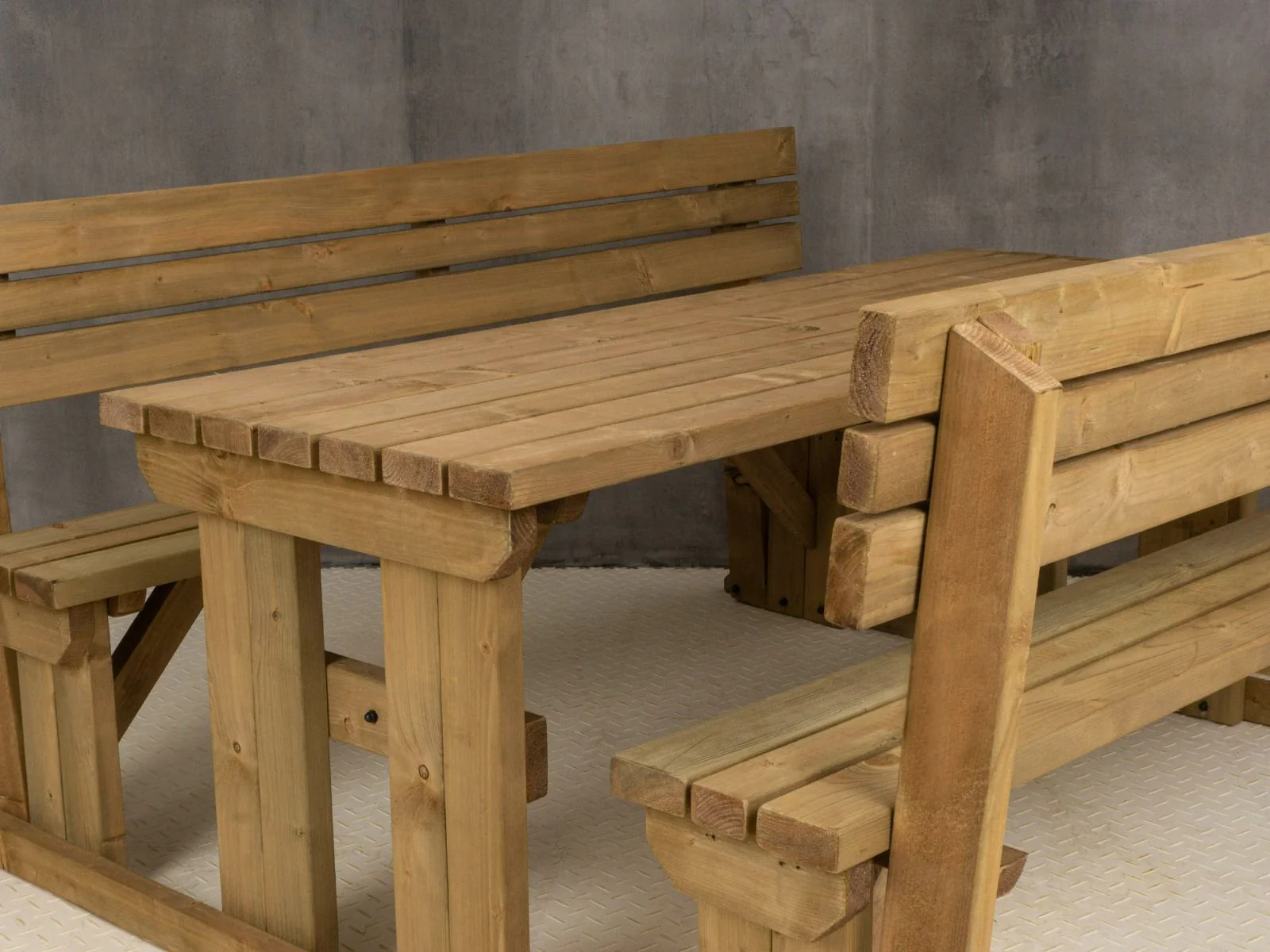 Alders Picnic Table Benches Set With Backrest - Rustic Finish - Image 13