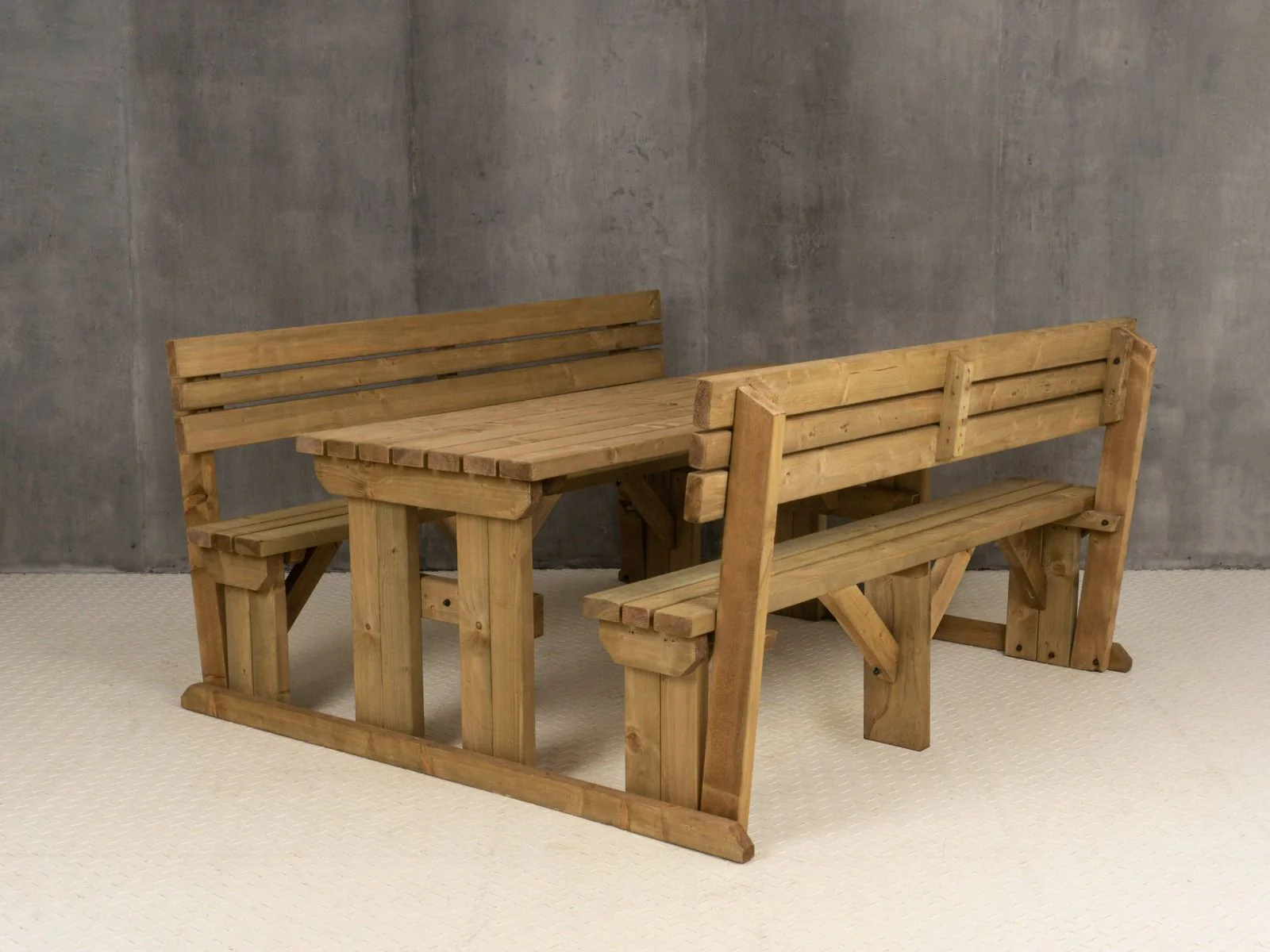 Alders Picnic Table Benches Set With Backrest - Rustic Finish - Image 15