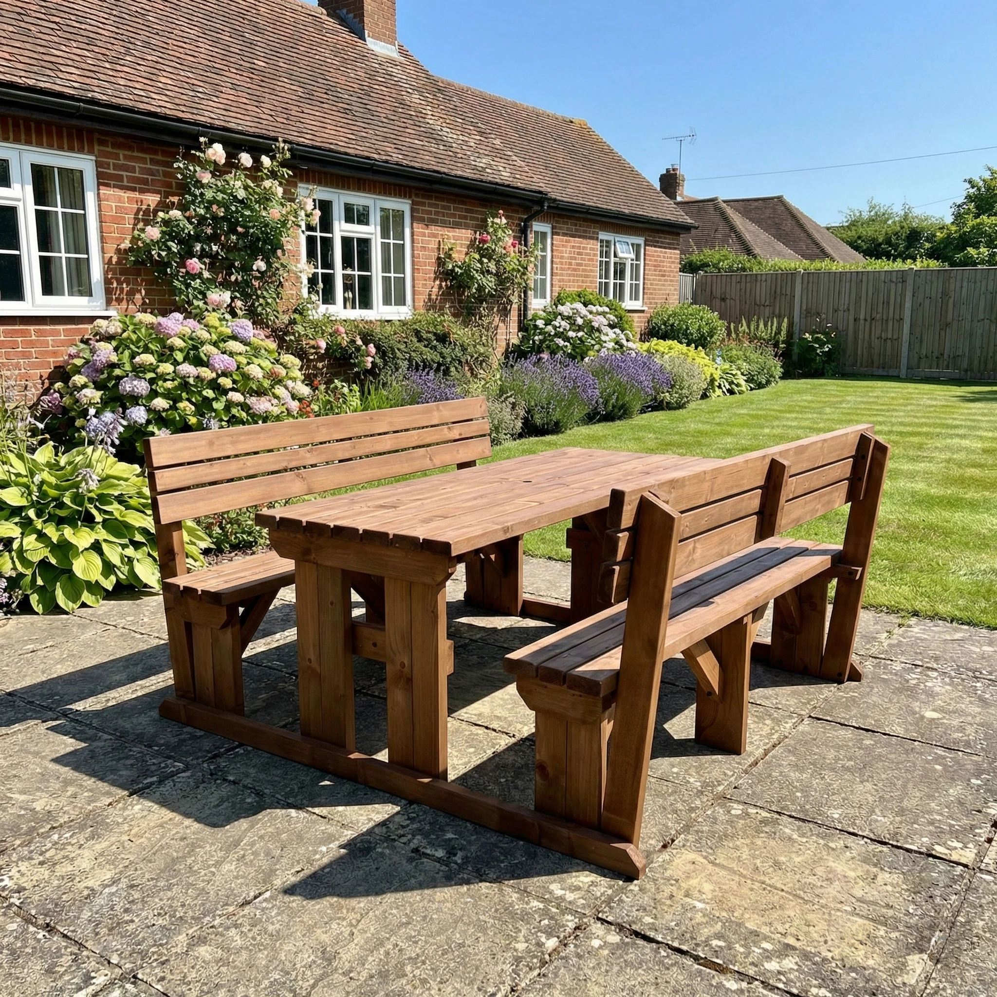 Alders Picnic Table Benches Set With Backrest - Rustic Finish - Image 3