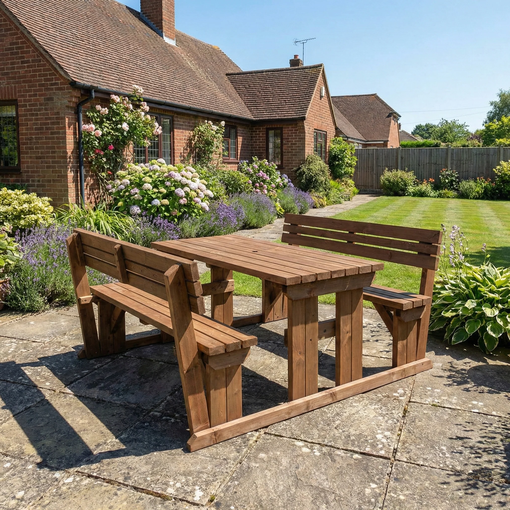 Alders Picnic Table Benches Set With Backrest - Rustic Finish - Image 4
