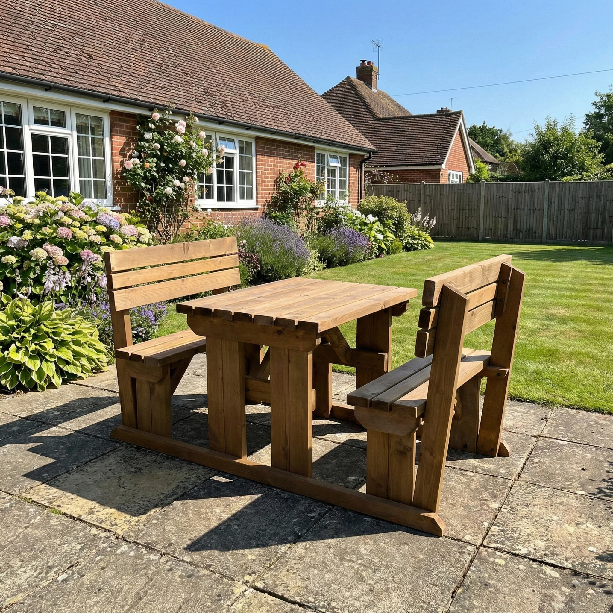 Alders Picnic Table Benches Set With Backrest - Rustic Finish - Image 5