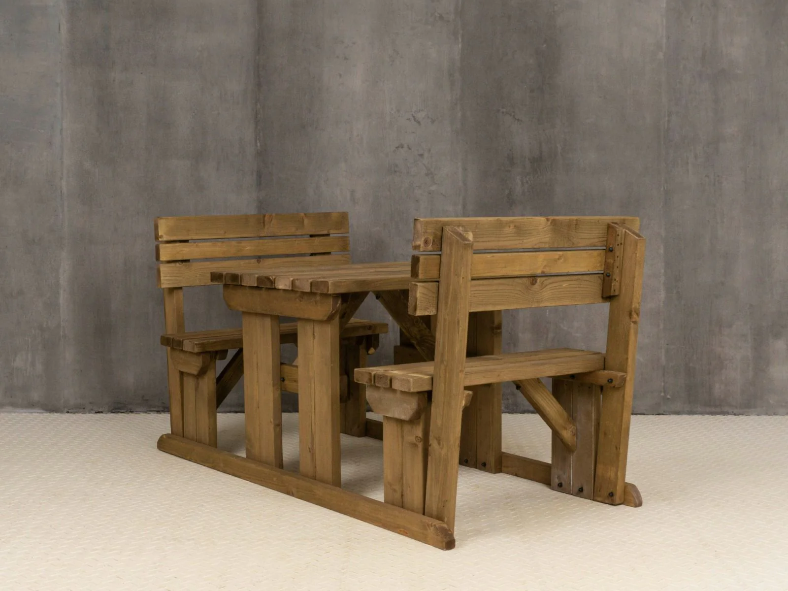 Alders Picnic Table Benches Set With Backrest - Rustic Finish - Image 9