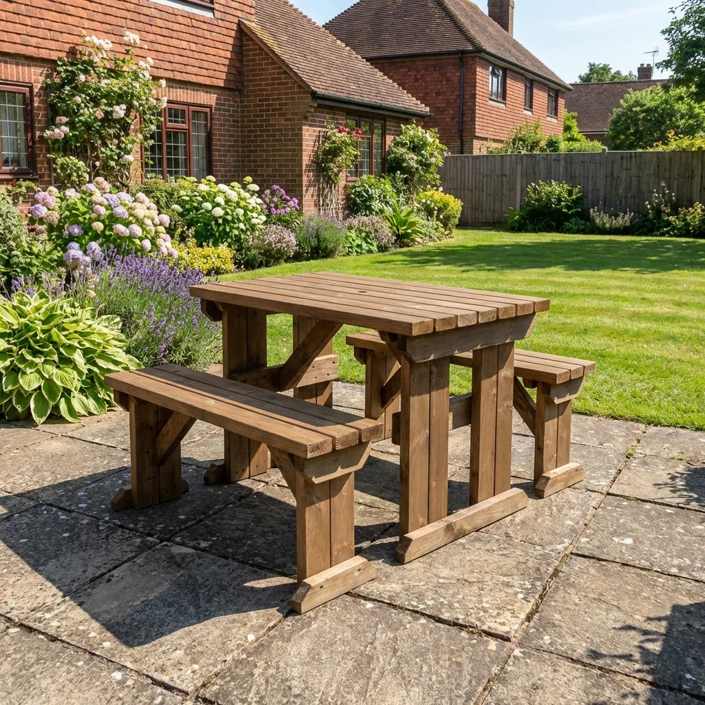 Aspen Picnic Table and Benches Set - Rustic Finish - Image 5
