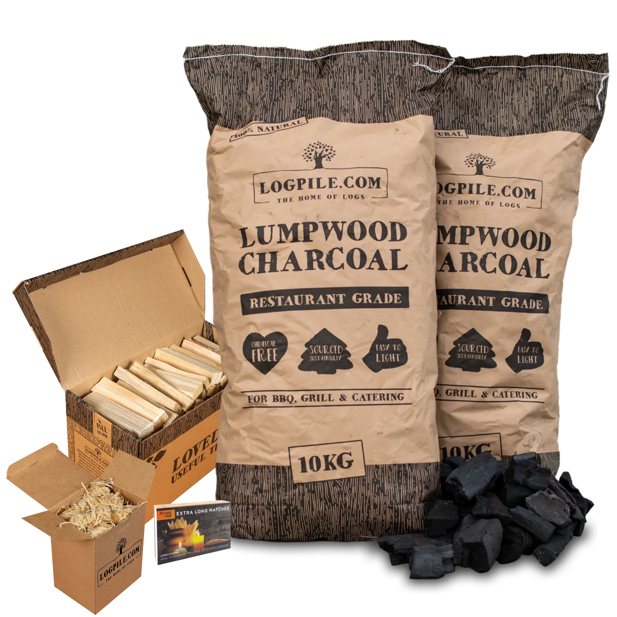 BBQ Starter Kit. Restaurant Grade Barbecue Charcoal, Kindling, Natural Firelighters and Matches - Image 7