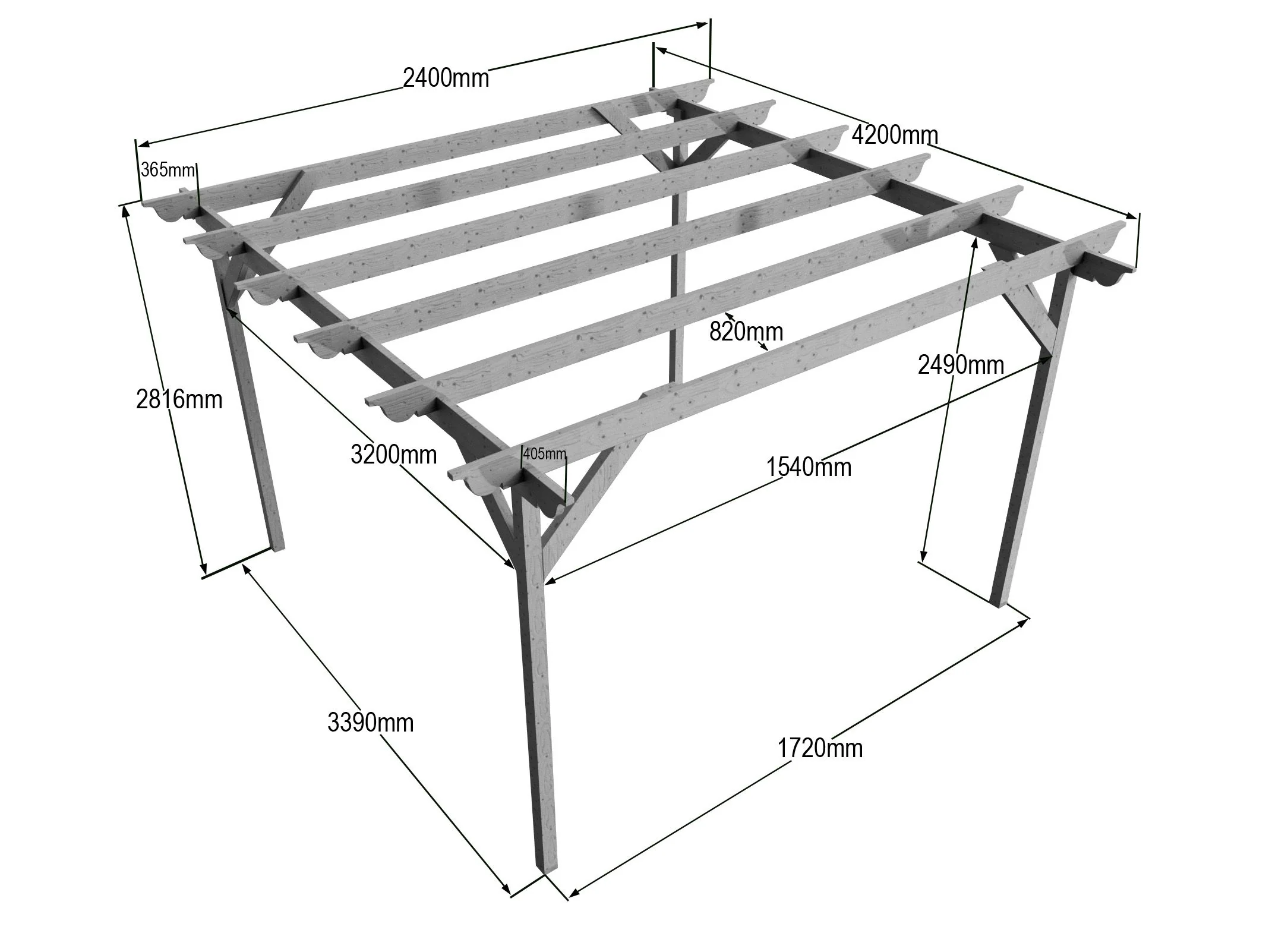 Chamfered Wooden Garden Pergola Kit - Image 19