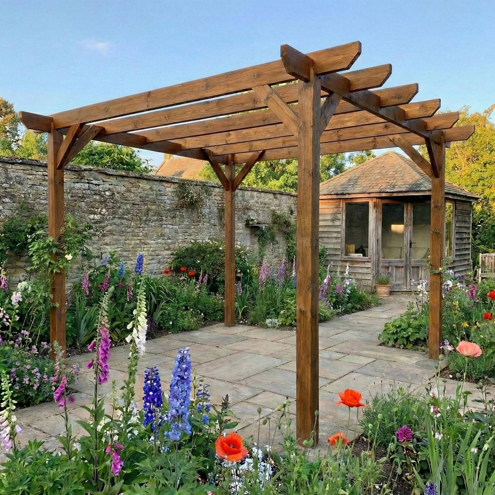 Chamfered Wooden Garden Pergola Kit - Image 6