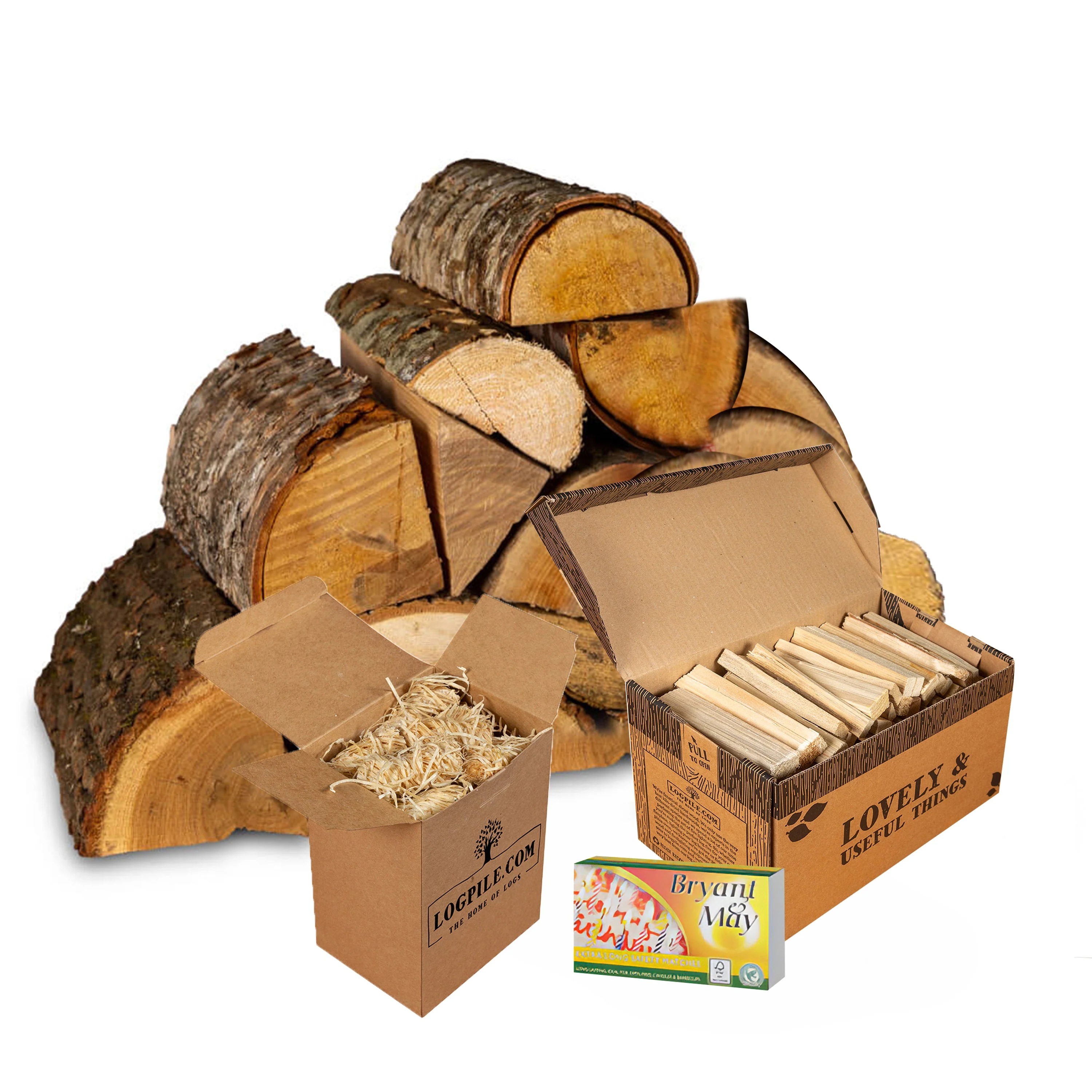 Chiminea Starter Kit. Kiln Dried Hardwood Logs, Kindling, Natural Firelighters and Matches