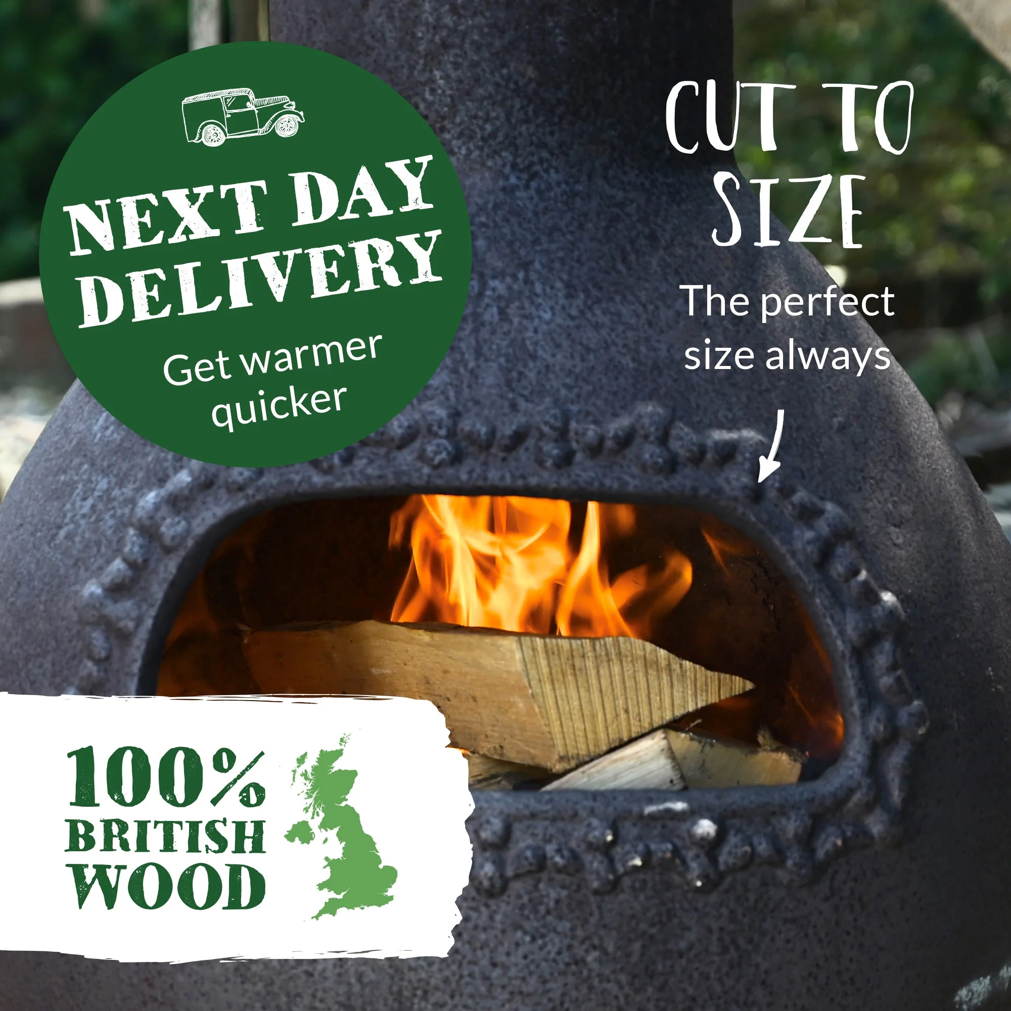 Chiminea Starter Kit. Kiln Dried Hardwood Logs, Kindling, Natural Firelighters and Matches - Image 3
