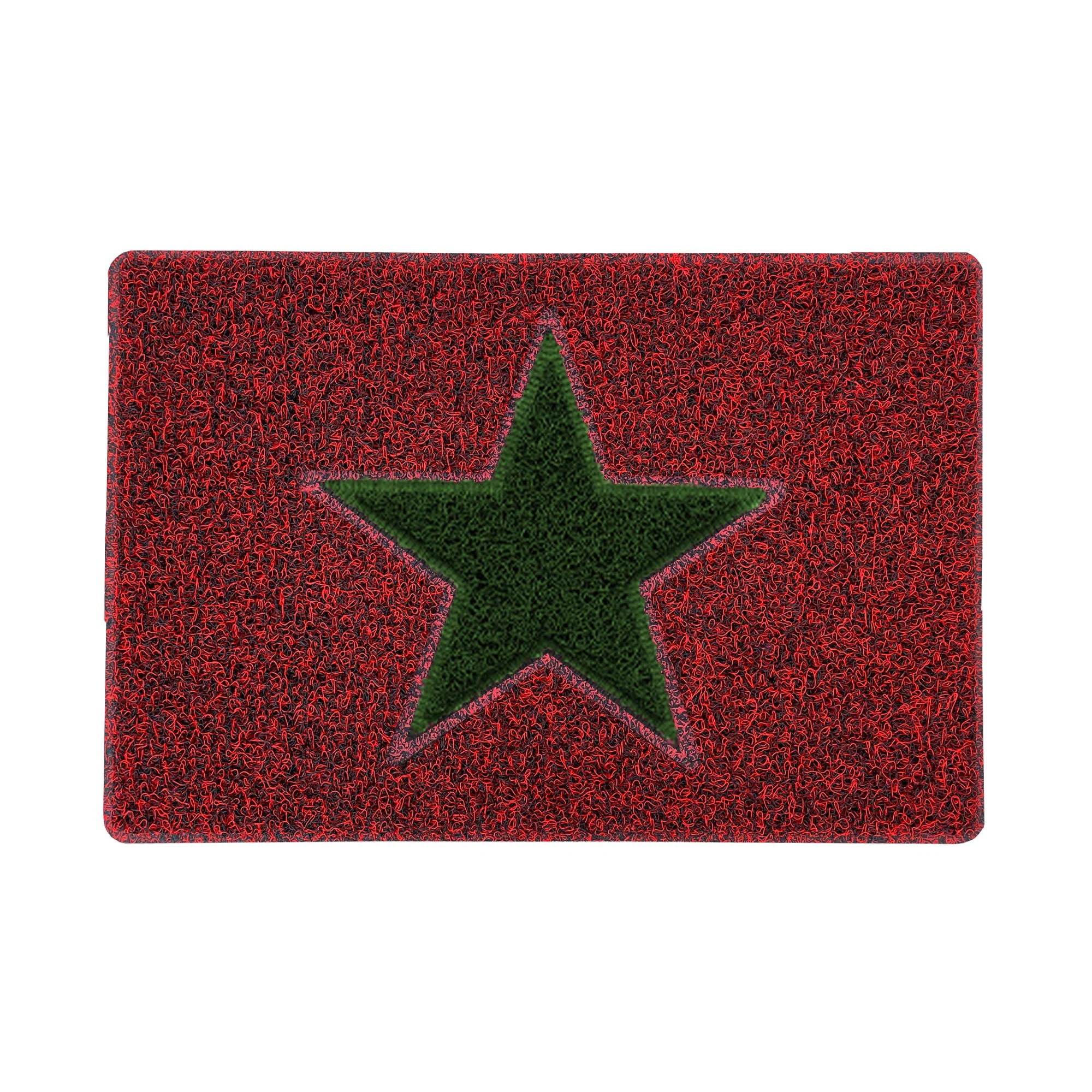 Christmas Star PVC Spaghetti Doormat - Red & Green Design - Image 2