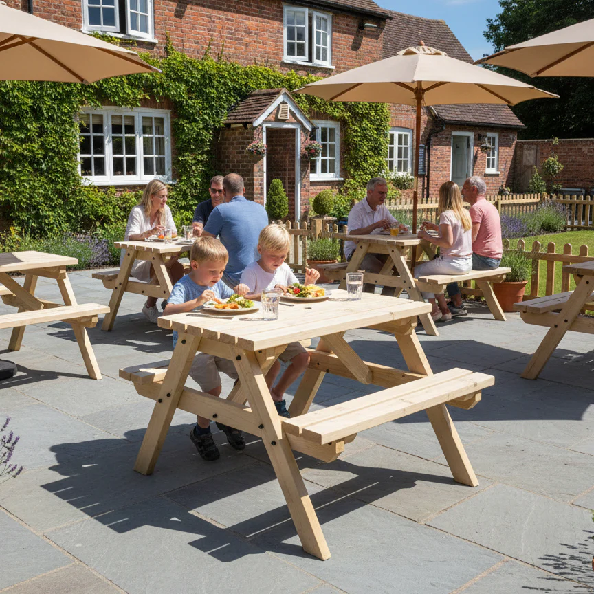 Classic Pub Style Picnic Bench and Table - Image 5