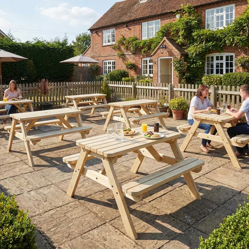Classic Rounded Pub Style Picnic Bench and Table - Image 5