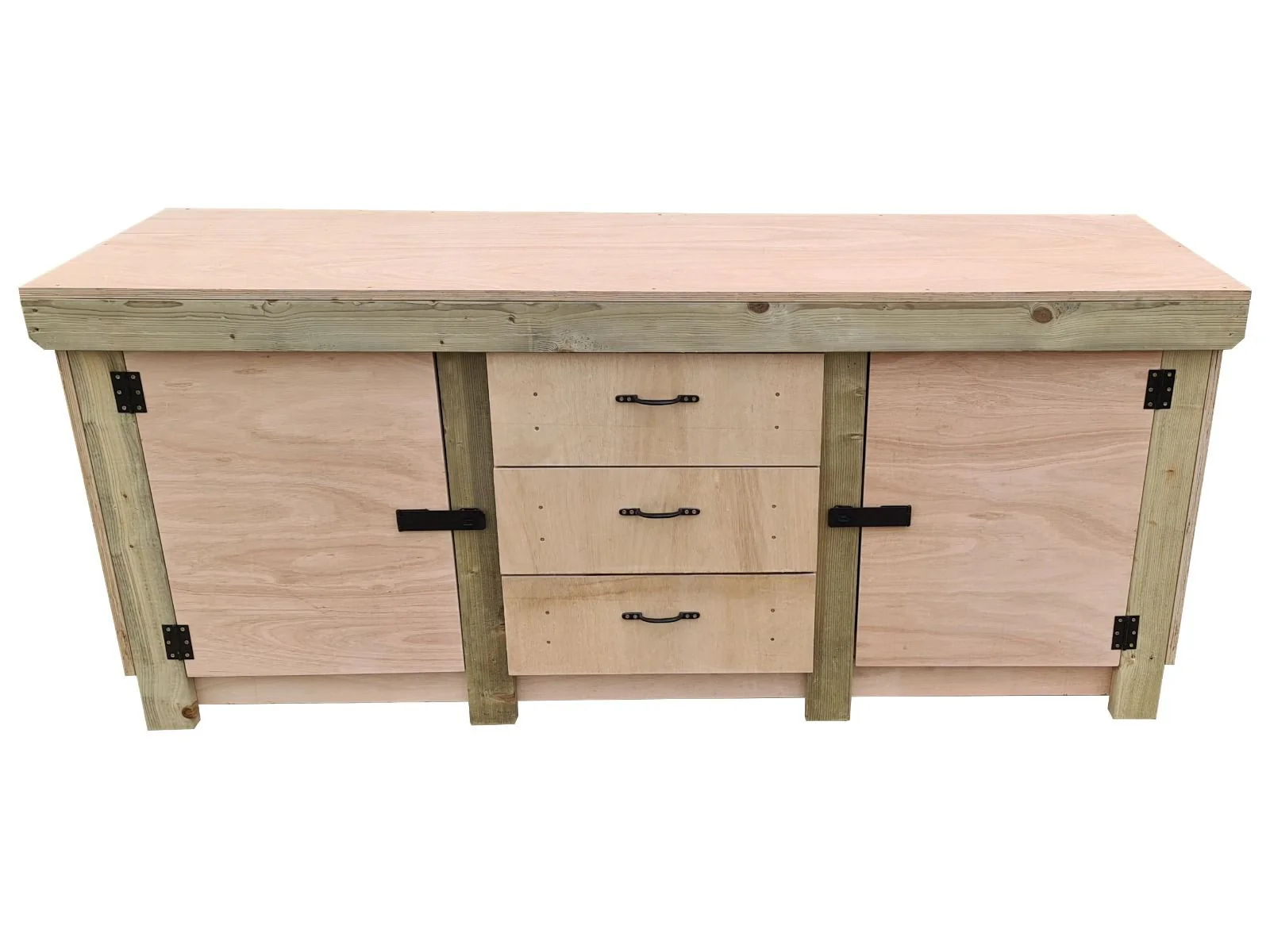 Eucalyptus top workbench with drawers and double lockable cupboard (V.8) with double shelf - Image 4