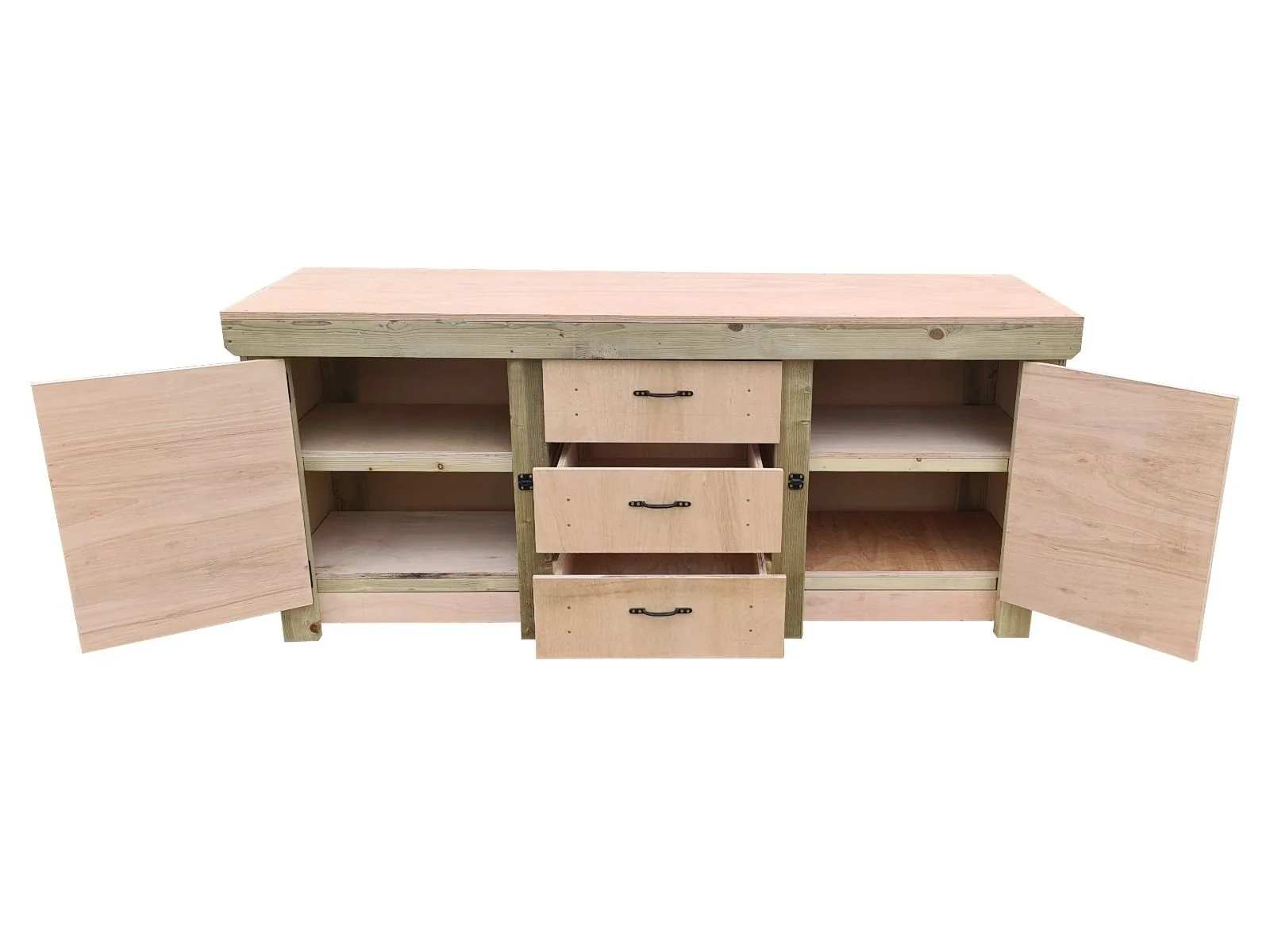 Eucalyptus top workbench with drawers and double lockable cupboard (V.8) with double shelf - Image 6