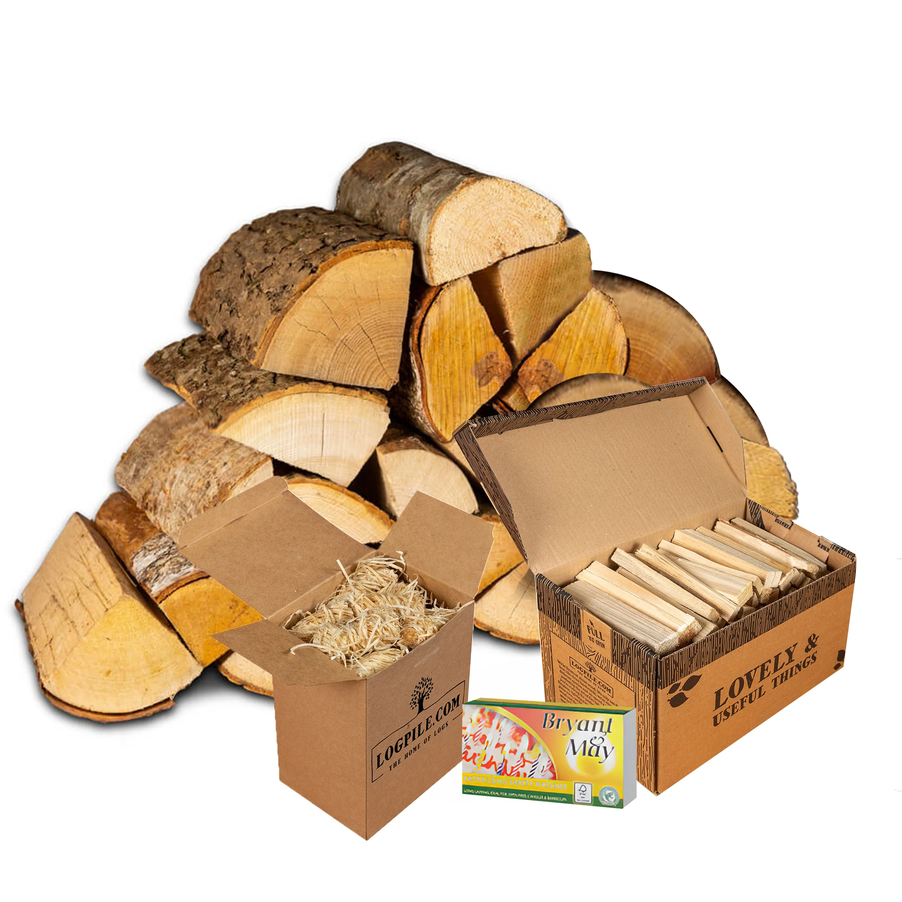 Firepit Starter Kit. Kiln Dried Hardwood Logs, Kindling, Natural Firelighters and Matches