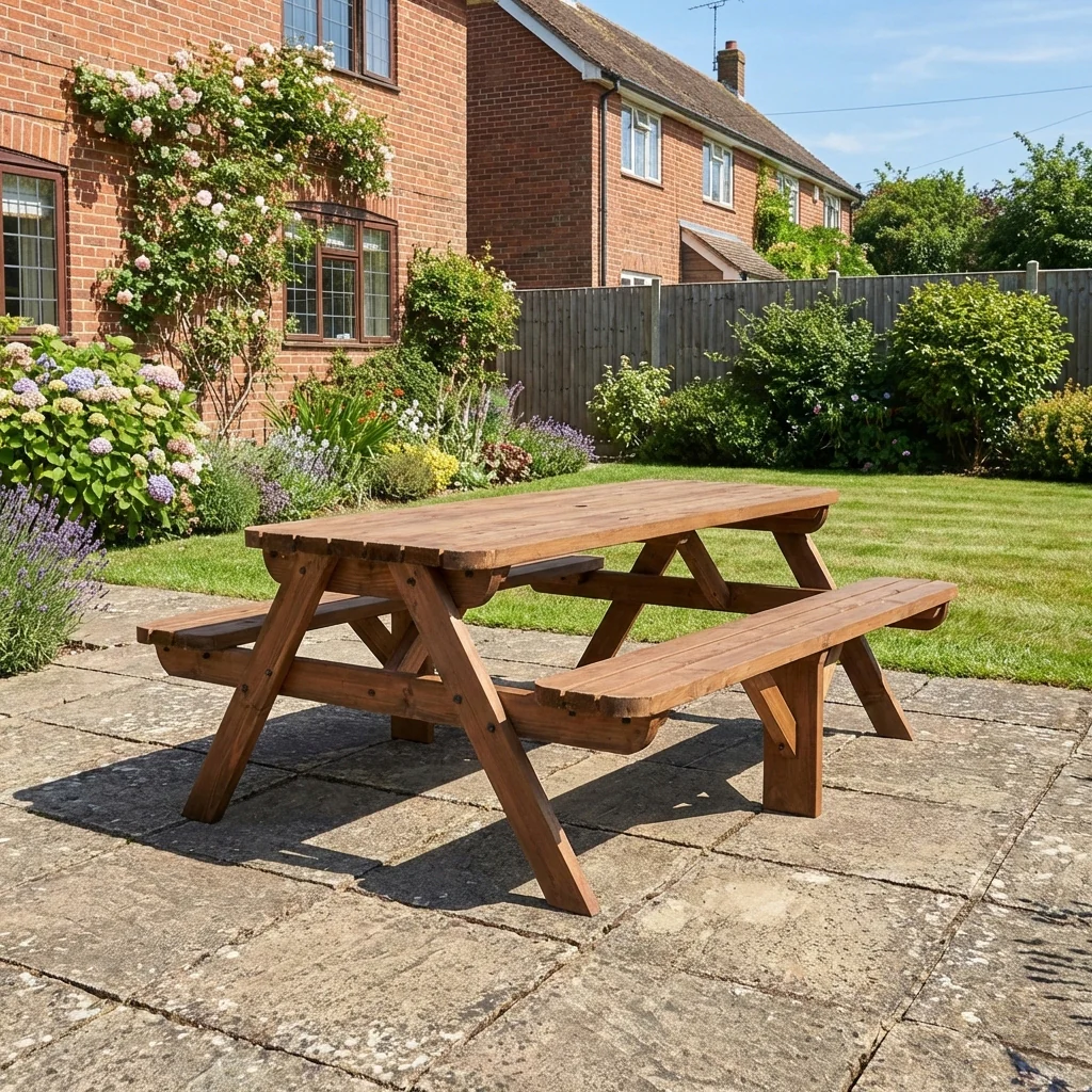 Fortem Rounded Pub Style Picnic Table Benches Set - Rustic Finish - Image 3