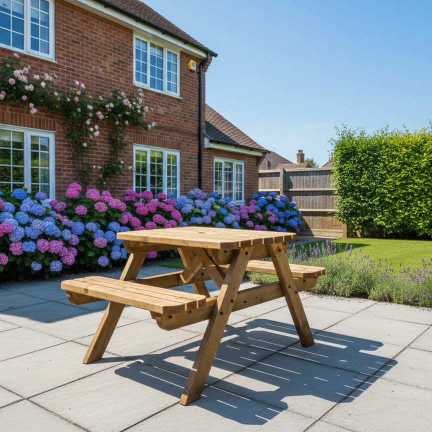 Fortem Rounded Pub Style Picnic Table Benches Set - Rustic Finish - Image 4