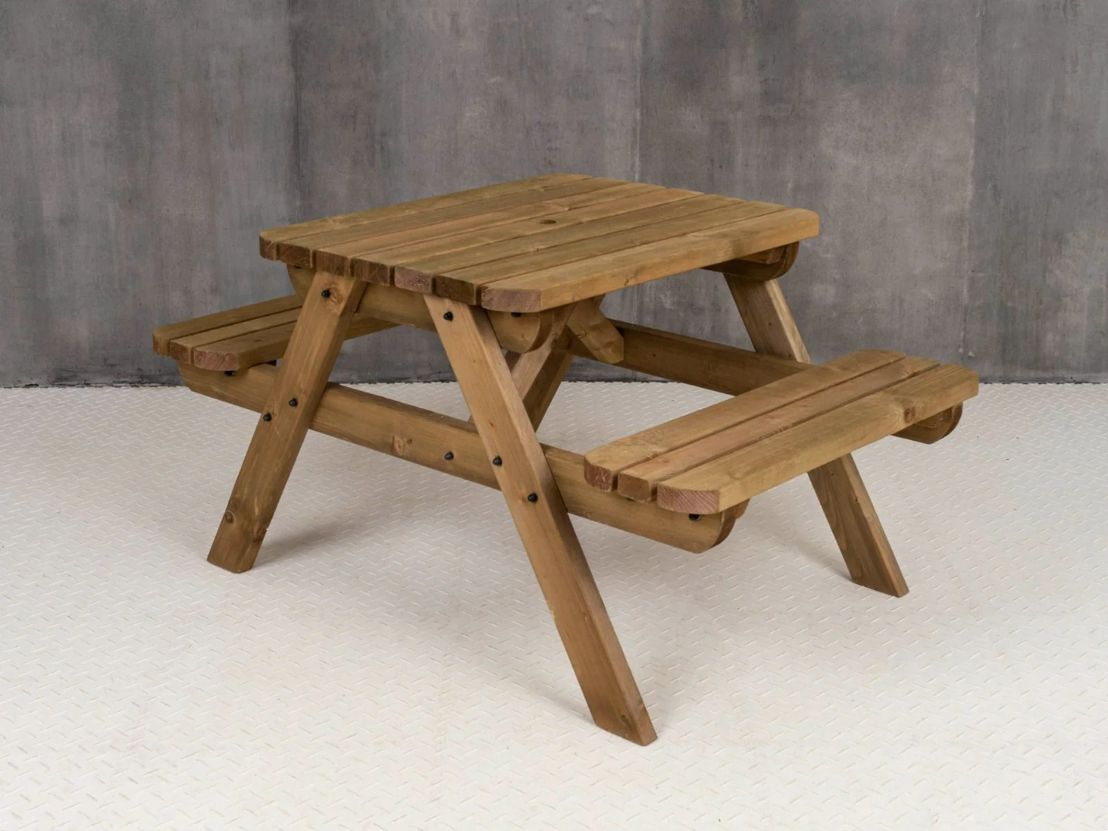 Fortem Rounded Pub Style Picnic Table Benches Set - Rustic Finish - Image 8