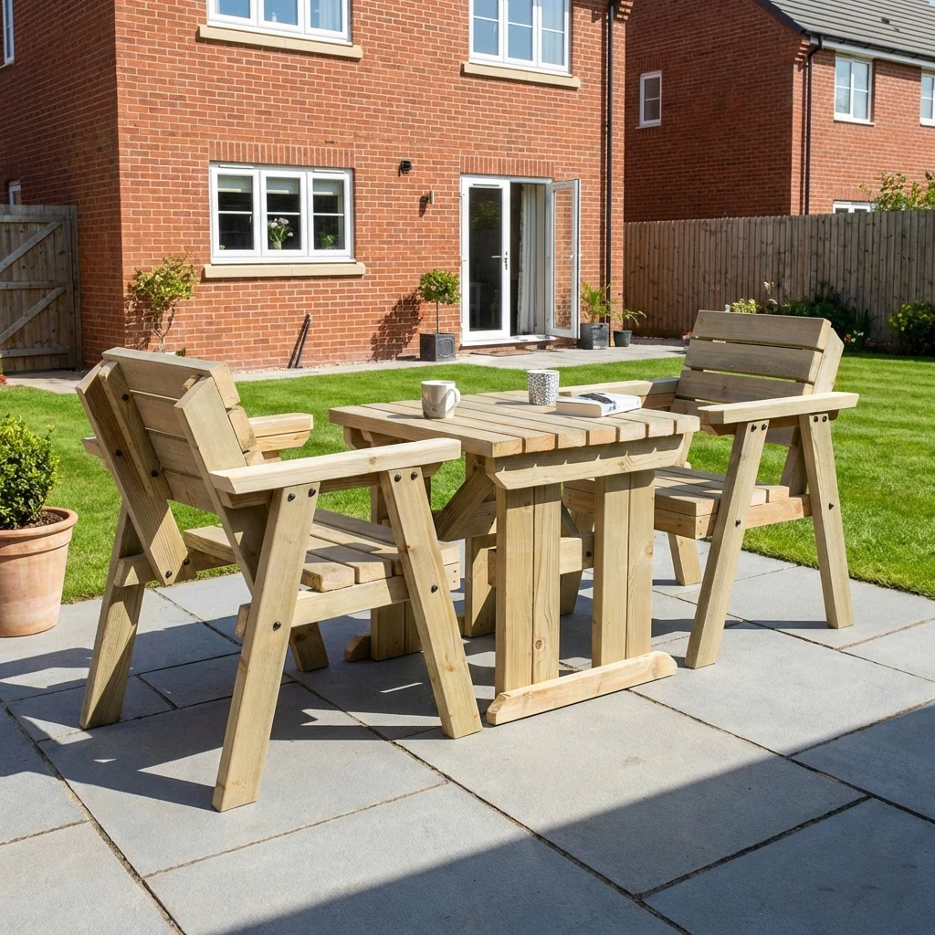 Hazels Companion Table And Chairs Set, Wooden Outdoor Dining Set - Image 3