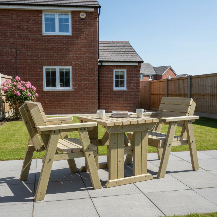 Hazels Companion Table And Chairs Set, Wooden Outdoor Dining Set - Image 4
