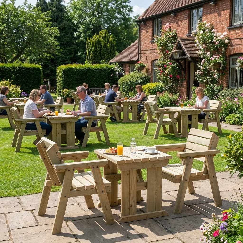 Hazels Companion Table And Chairs Set, Wooden Outdoor Dining Set - Image 6