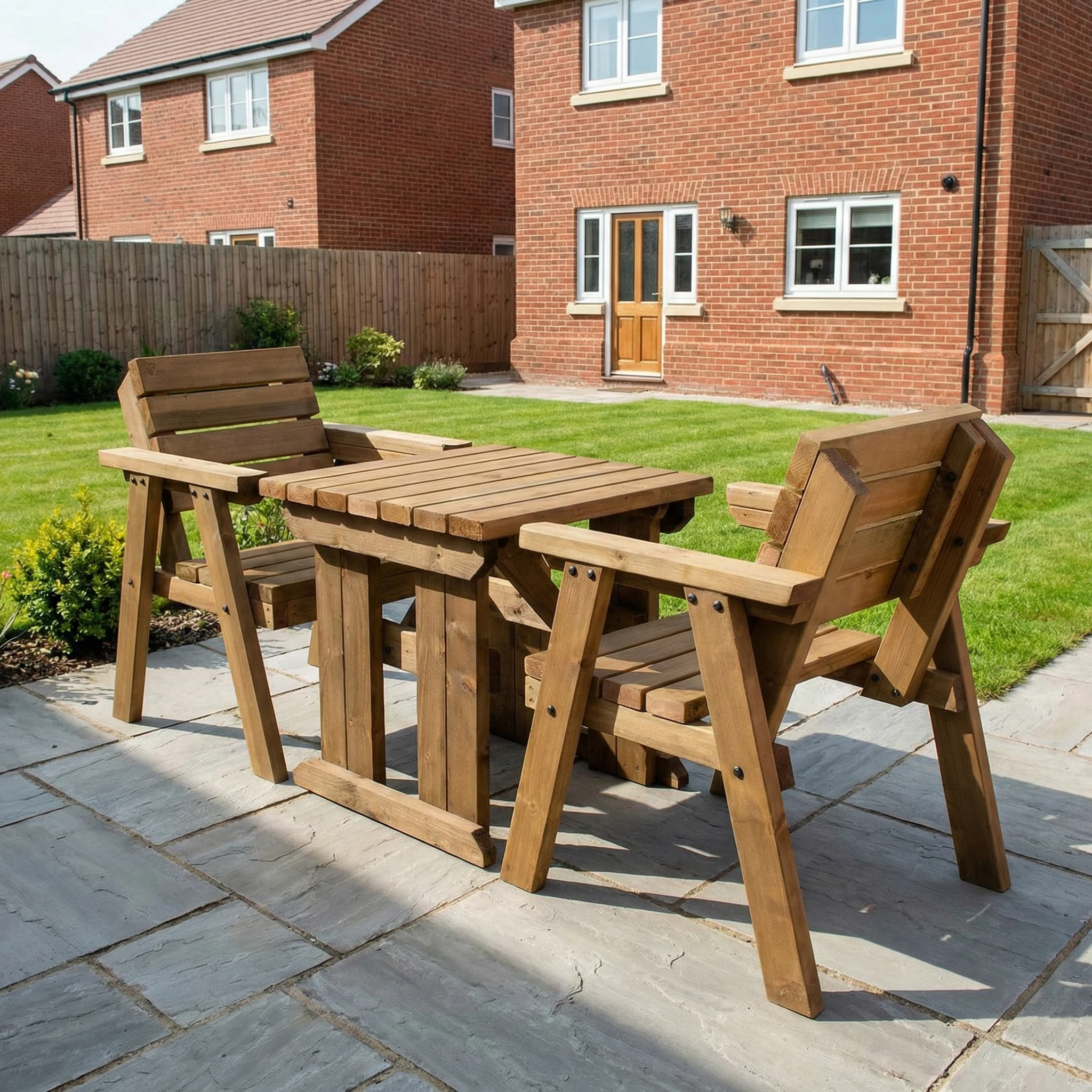 Hazels Companion Table And Chairs Set, Wooden Outdoor Dining Set - Rustic Finish - Image 3