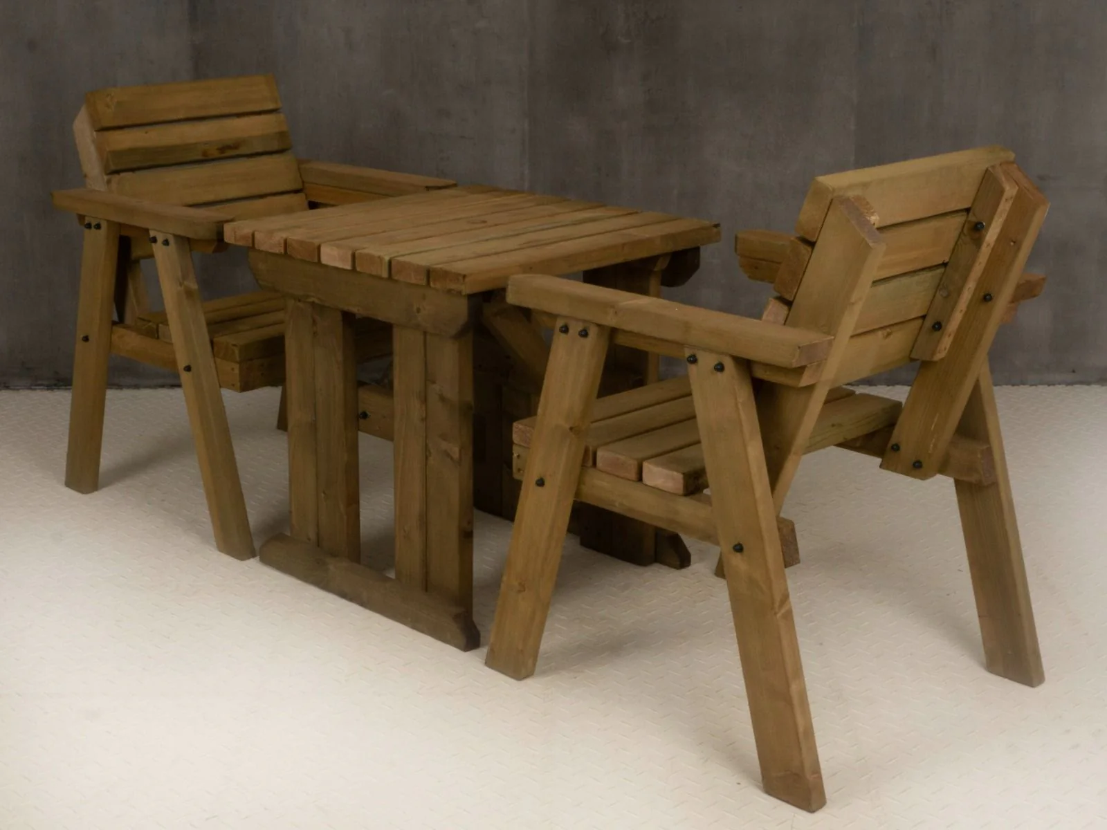Hazels Companion Table And Chairs Set, Wooden Outdoor Dining Set - Rustic Finish - Image 5