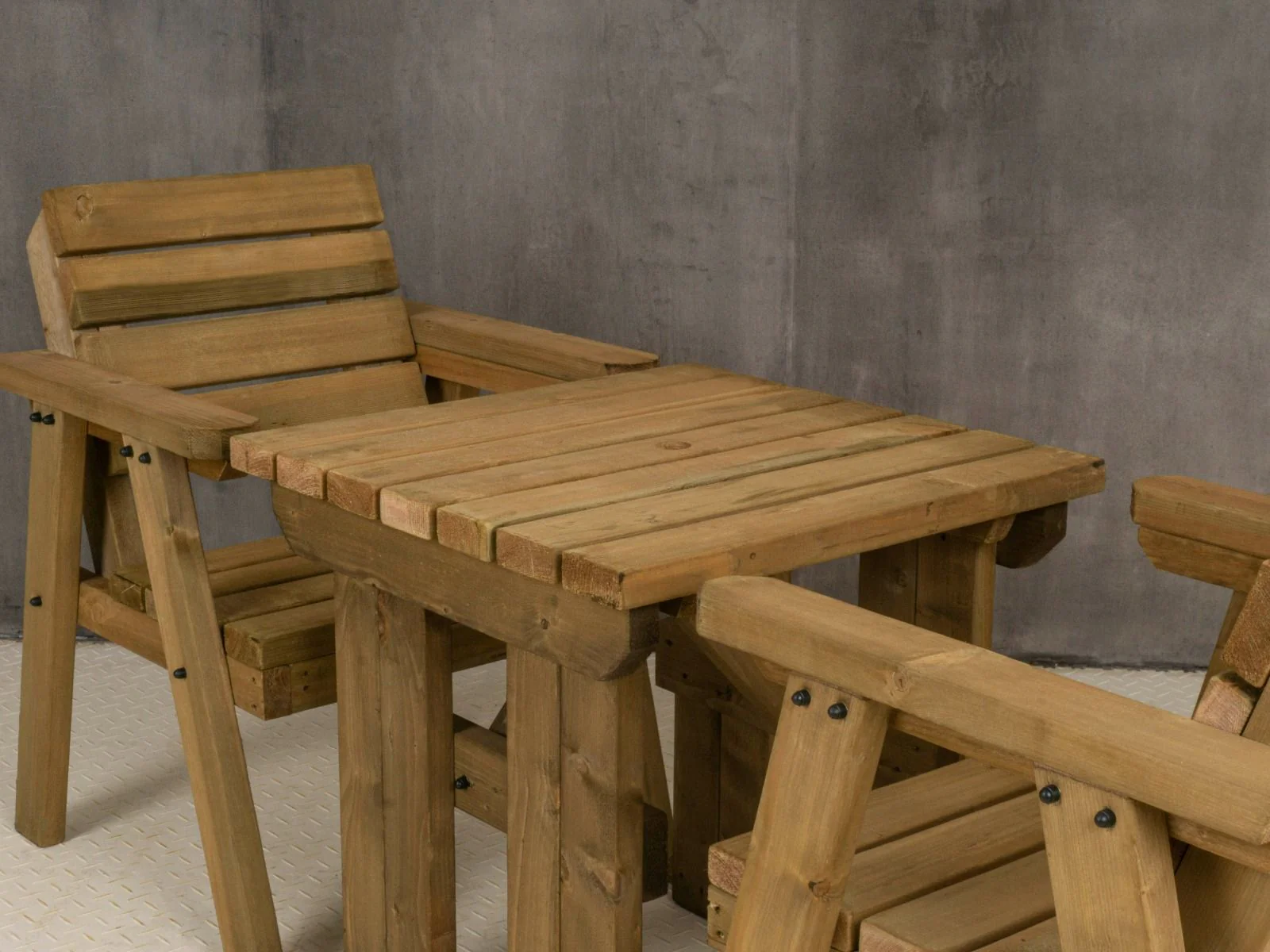 Hazels Companion Table And Chairs Set, Wooden Outdoor Dining Set - Rustic Finish - Image 6