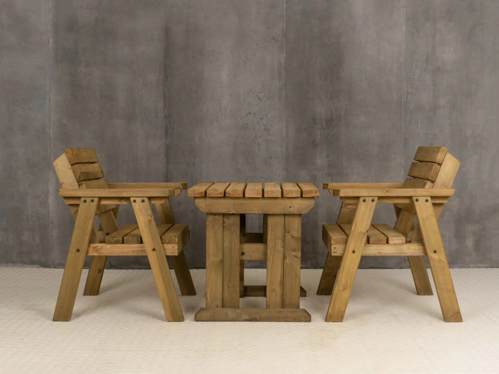 Hazels Companion Table And Chairs Set, Wooden Outdoor Dining Set - Rustic Finish - Image 7