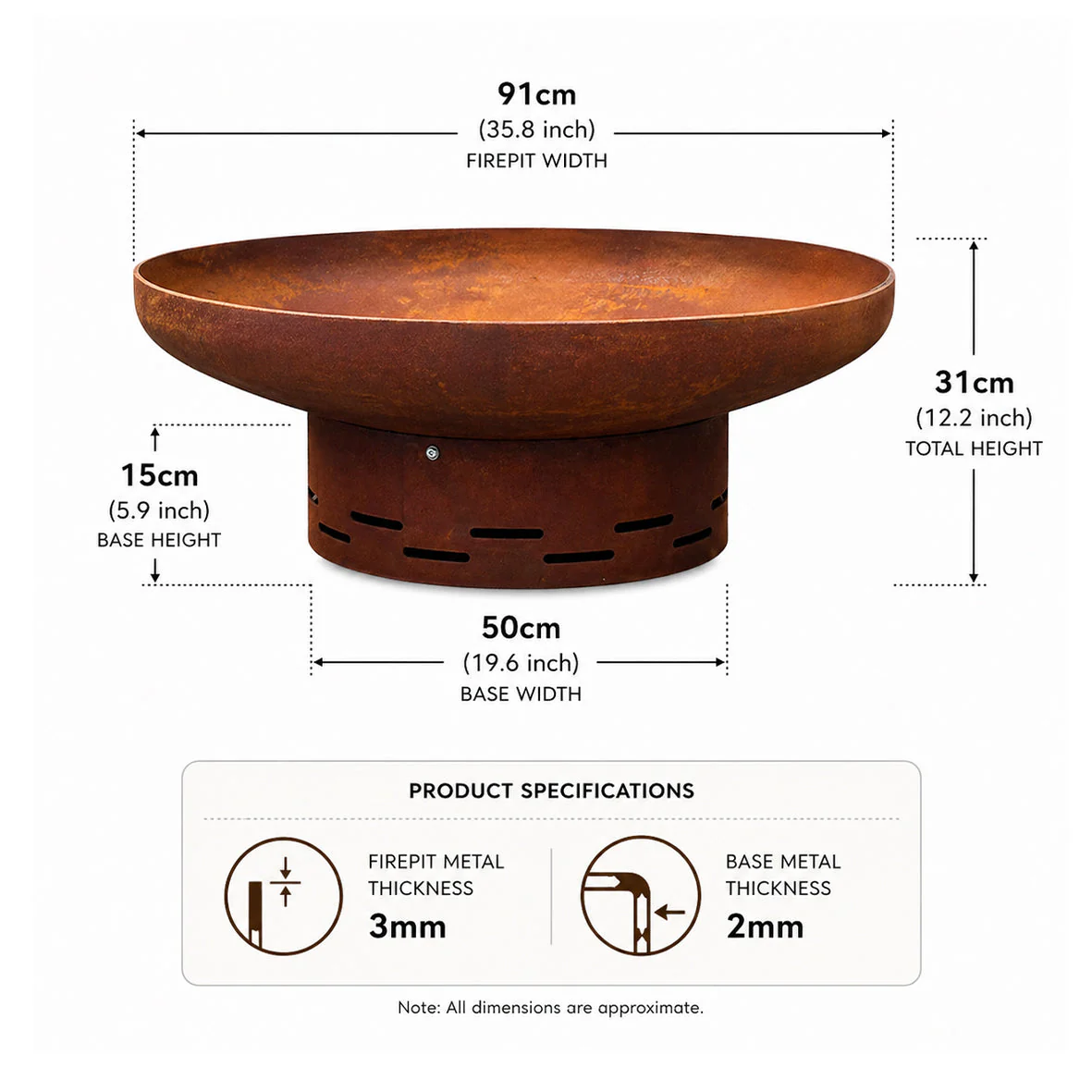 Heavy-Duty Pre-Rusted Metal Corten Steel Round Firepit - Image 4