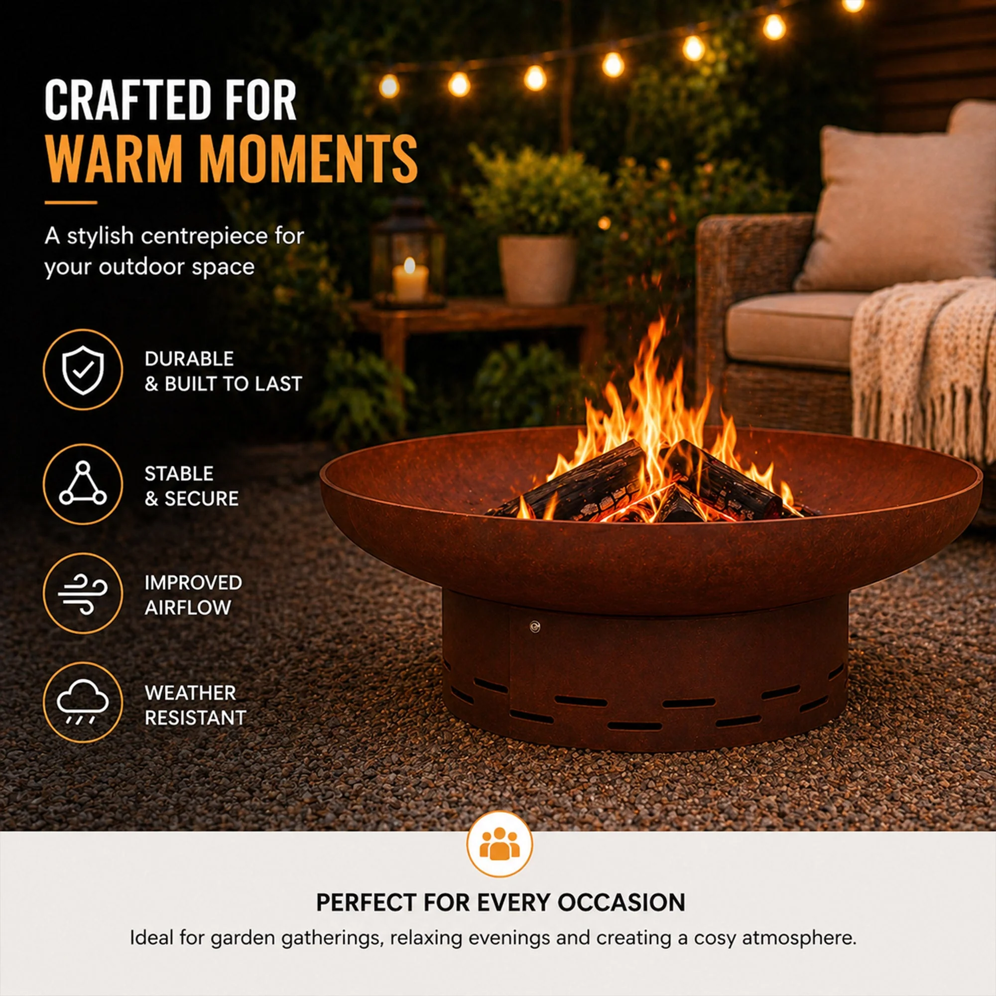 Heavy-Duty Pre-Rusted Metal Corten Steel Round Firepit - Image 6