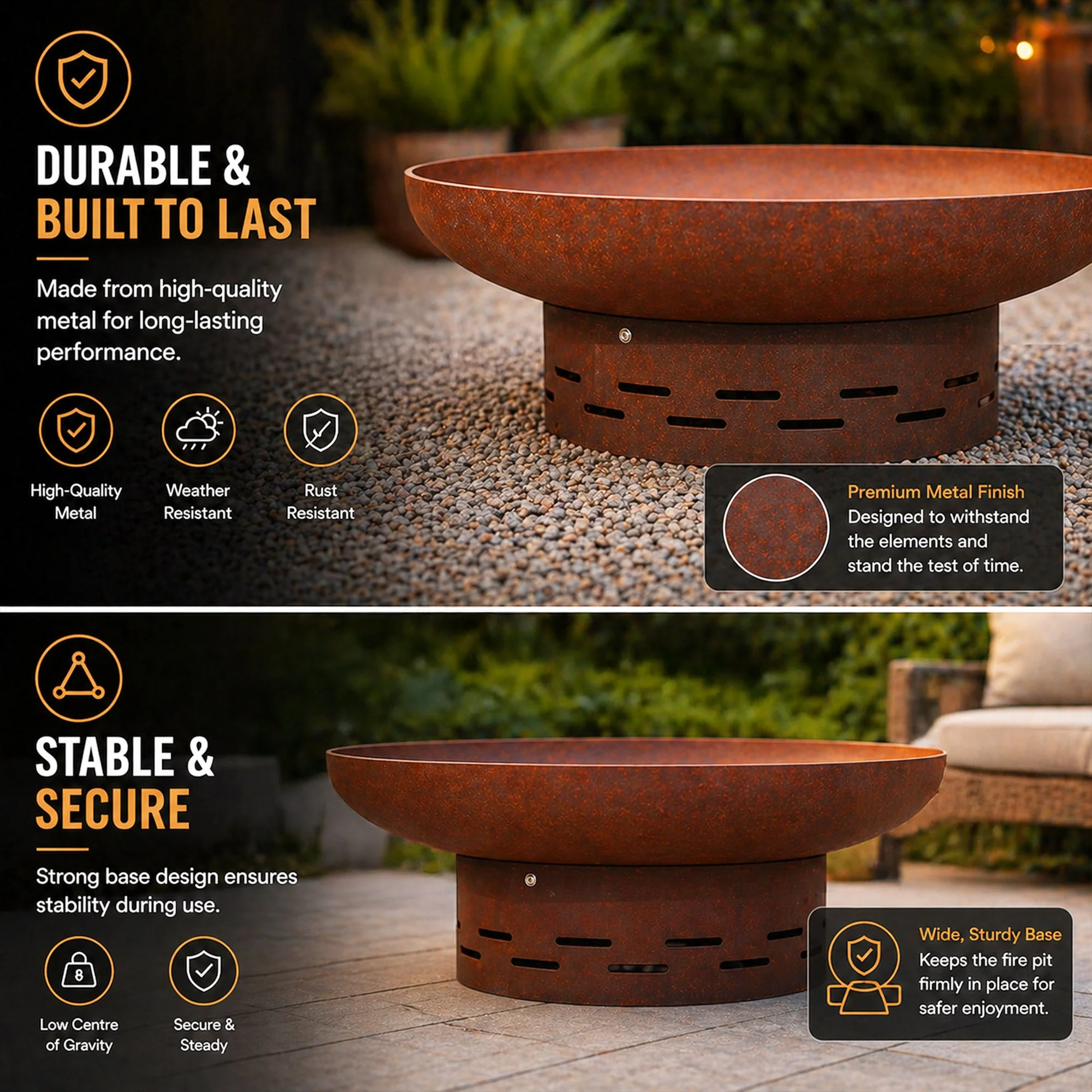 Heavy-Duty Pre-Rusted Metal Corten Steel Round Firepit - Image 7