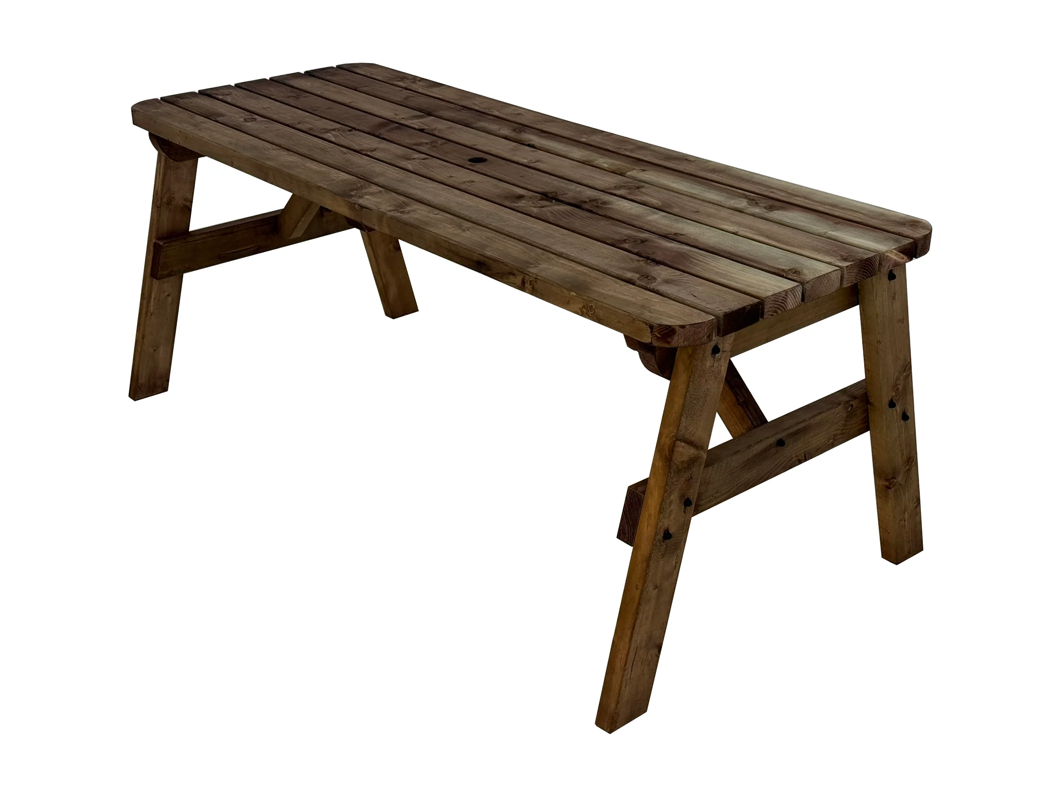 Victoria Rounded Wooden Garden Table, Outdoor Picnic Dining Desk - Rustic Finish - Image 4
