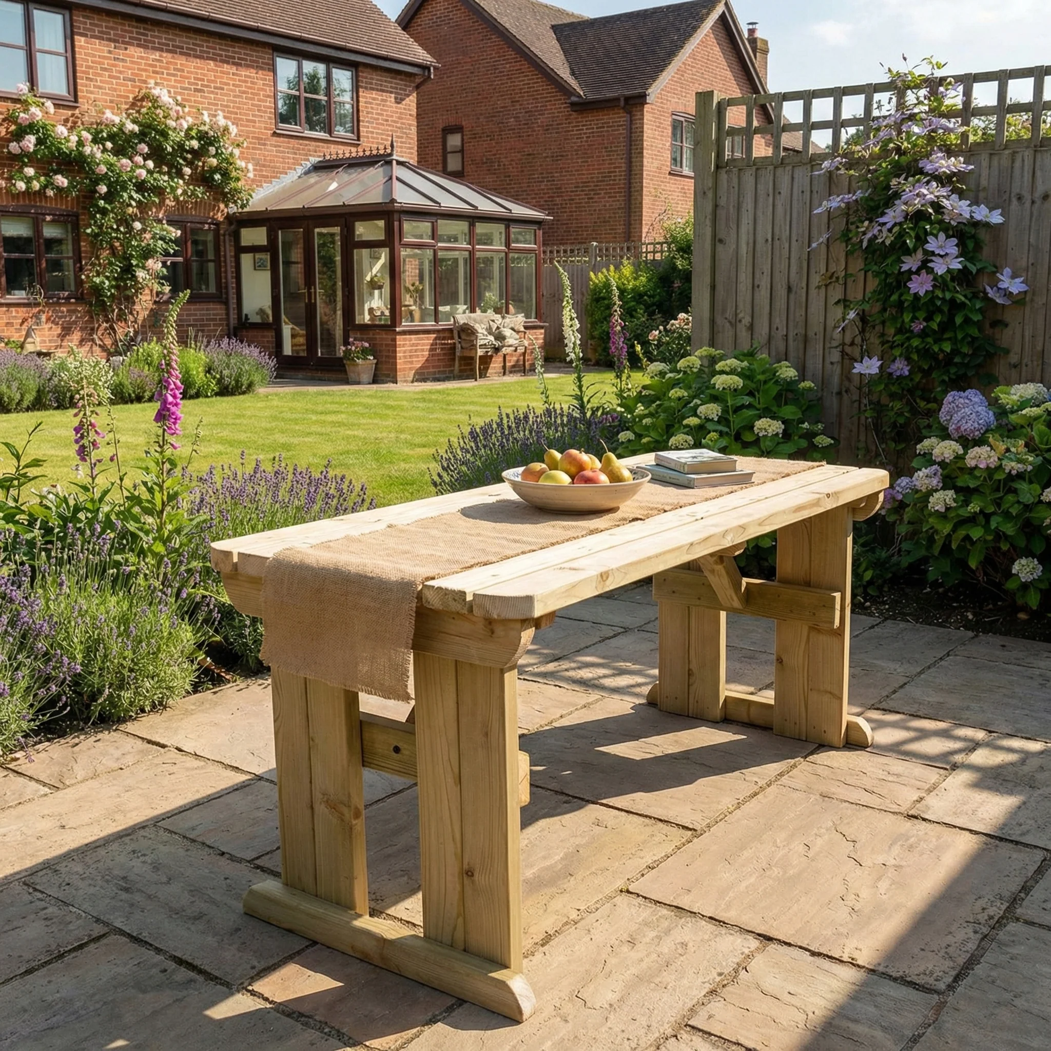 Hollies Rounded Wooden Garden Table, Outdoor Picnic Dining Desk - Image 3