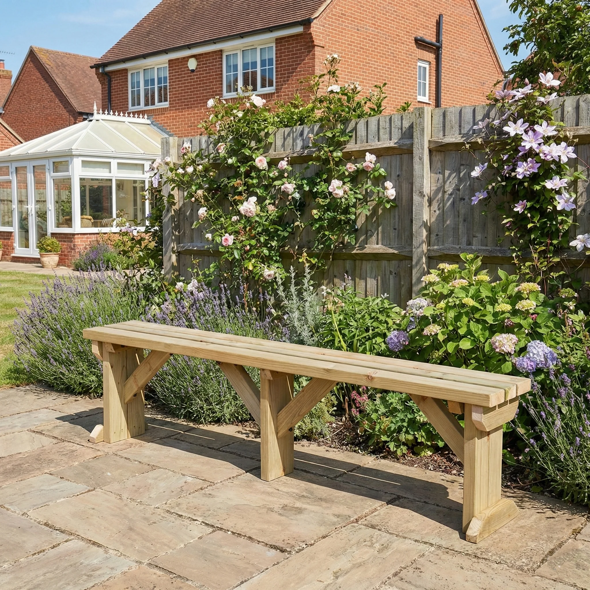 Hollies Wooden Garden Bench, Outdoor Fence Seat - Image 3