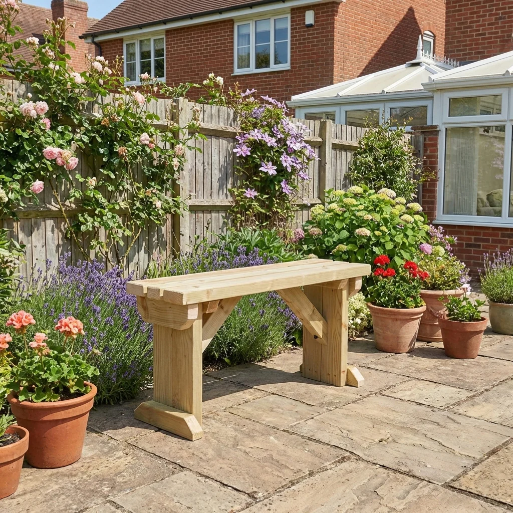 Hollies Wooden Garden Bench, Outdoor Fence Seat - Image 4