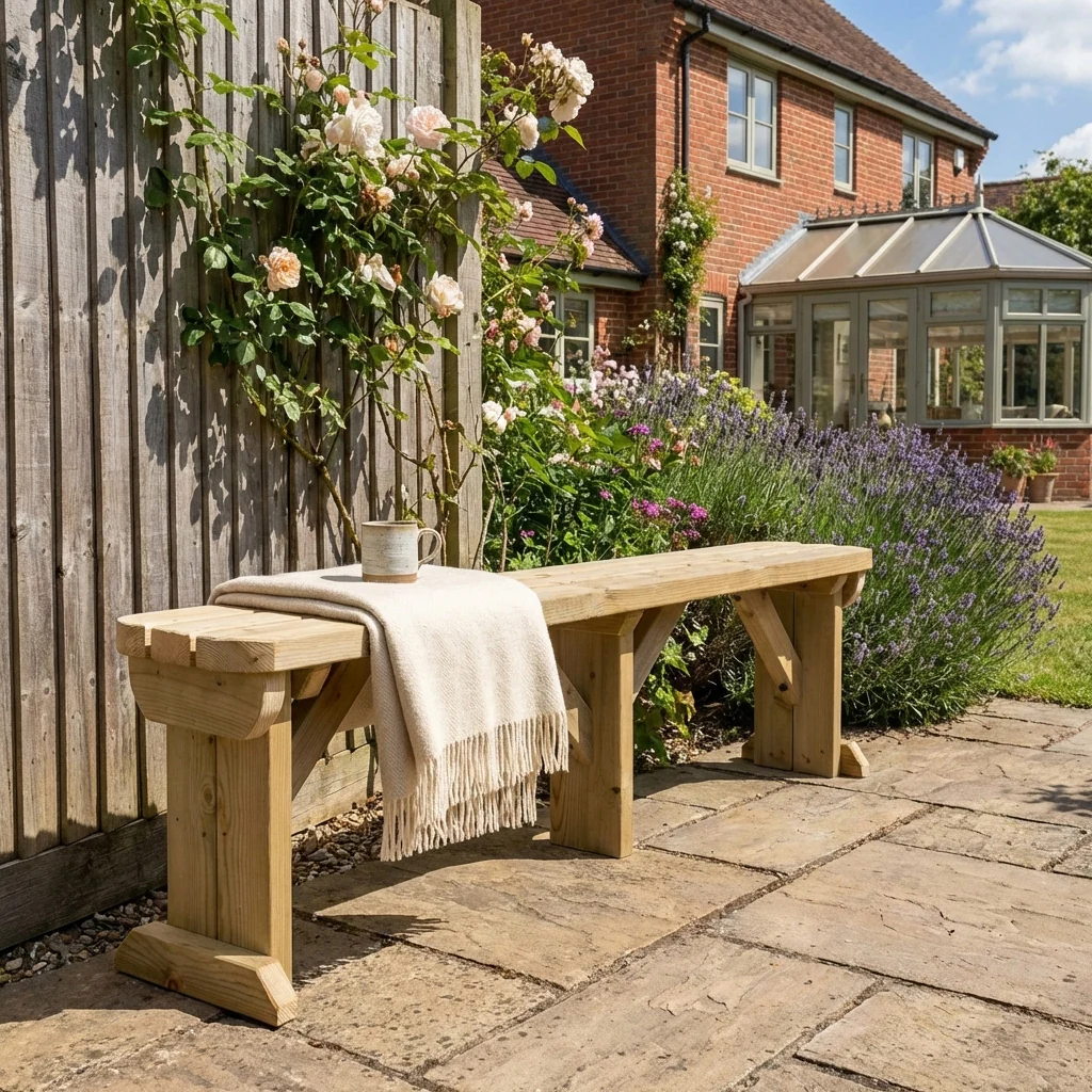 Hollies Wooden Garden Rounded Bench, Outdoor Fence Seat - Image 3