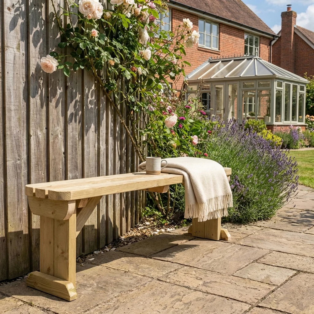 Hollies Wooden Garden Rounded Bench, Outdoor Fence Seat - Image 4