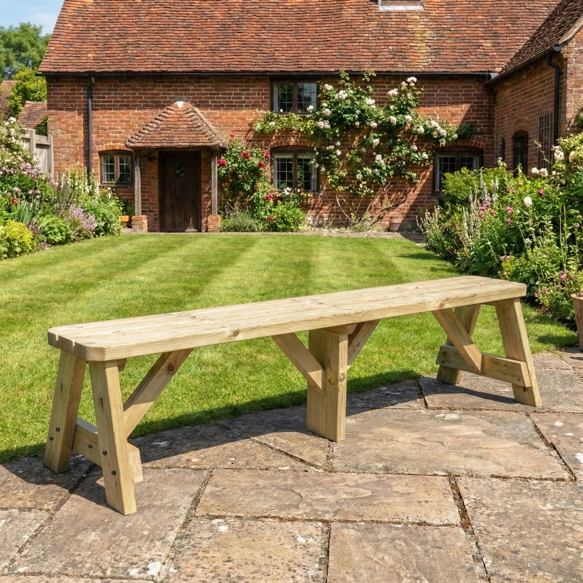 Victoria Wooden Garden Rounded Bench, Outdoor Fence Seat - Image 4