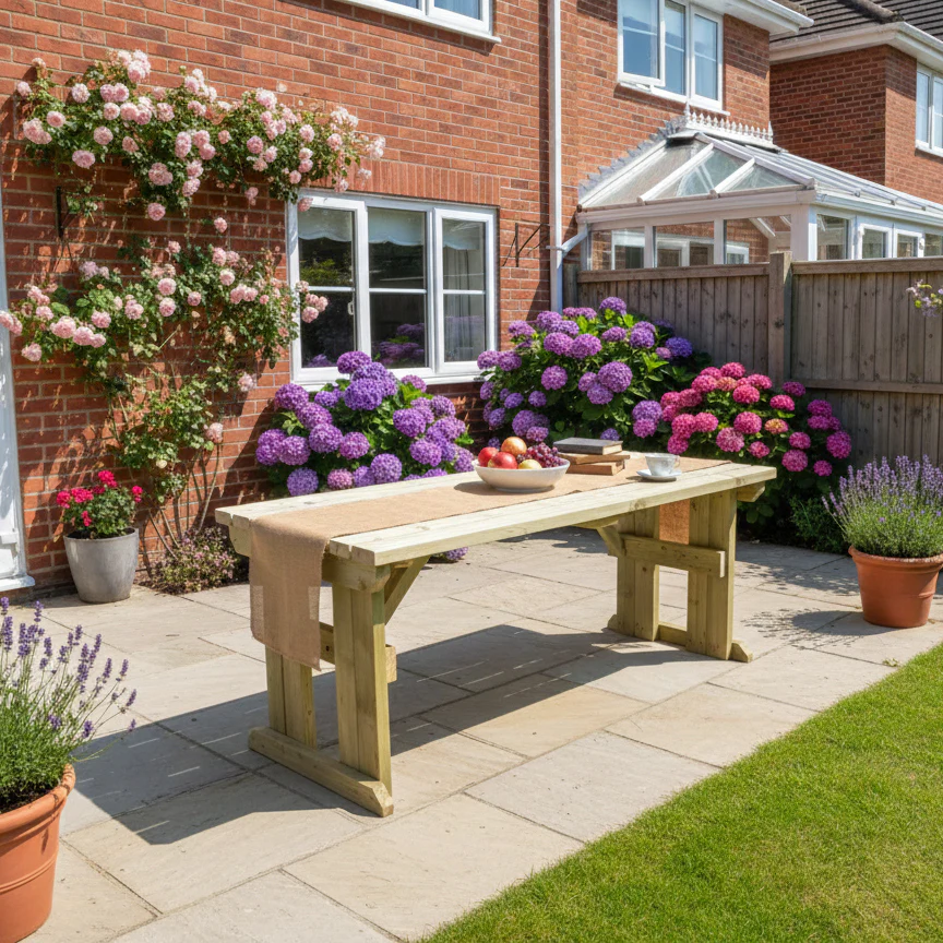Hollies Wooden Garden Table, Outdoor Picnic Dining Desk - Image 4
