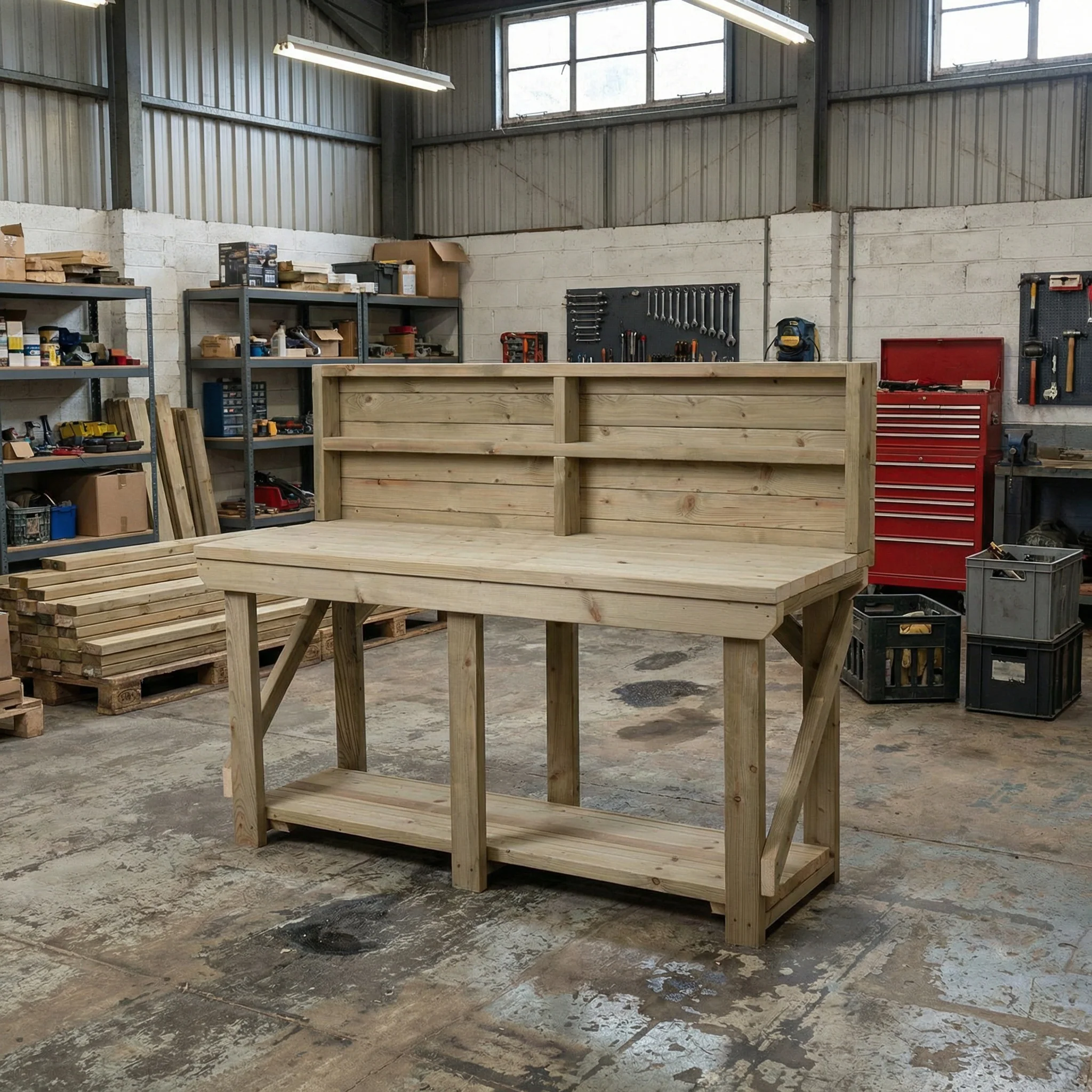 Indoor/outdoor workbench, pressure treated bench with back panel - Image 3