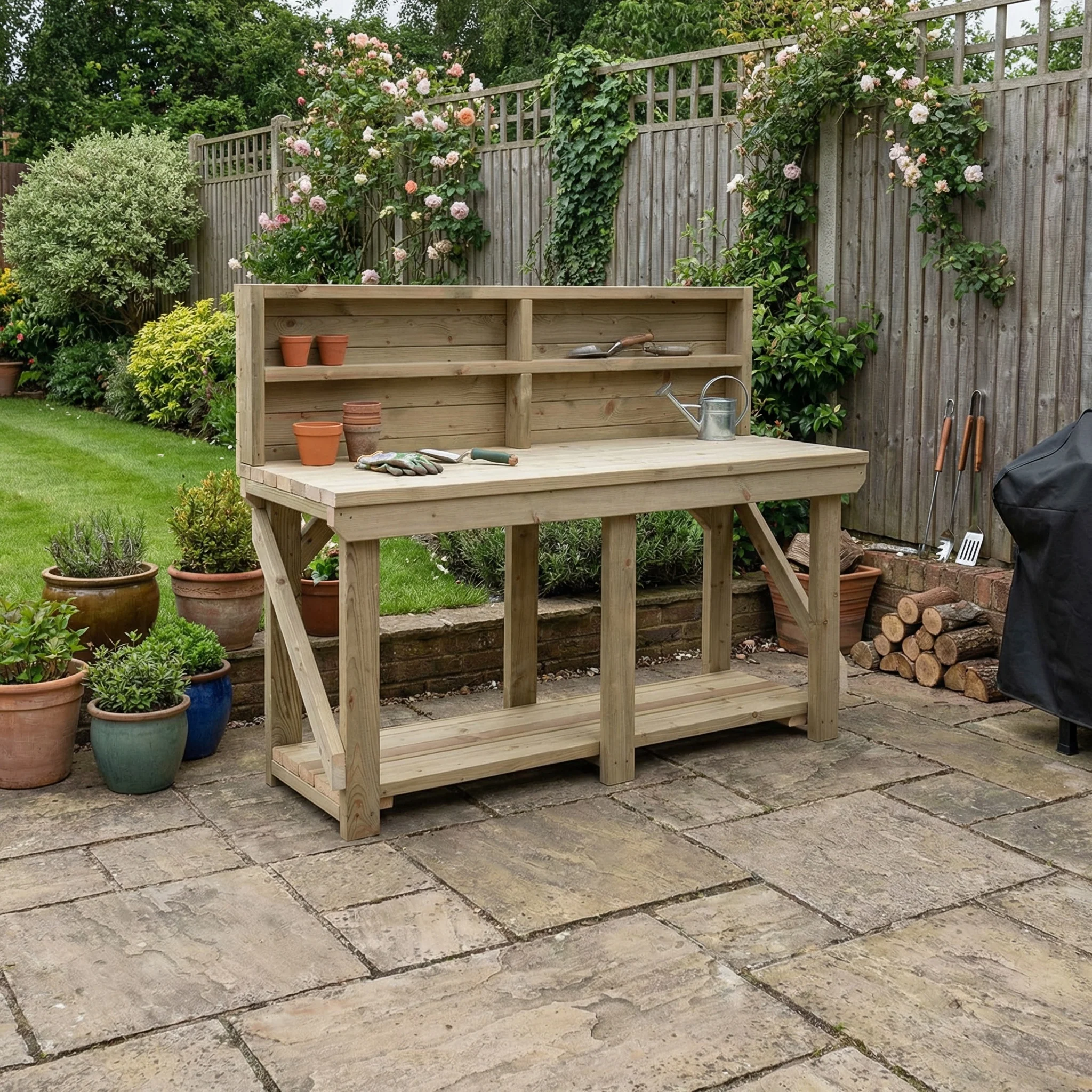 Indoor/outdoor workbench, pressure treated bench with back panel - Image 5